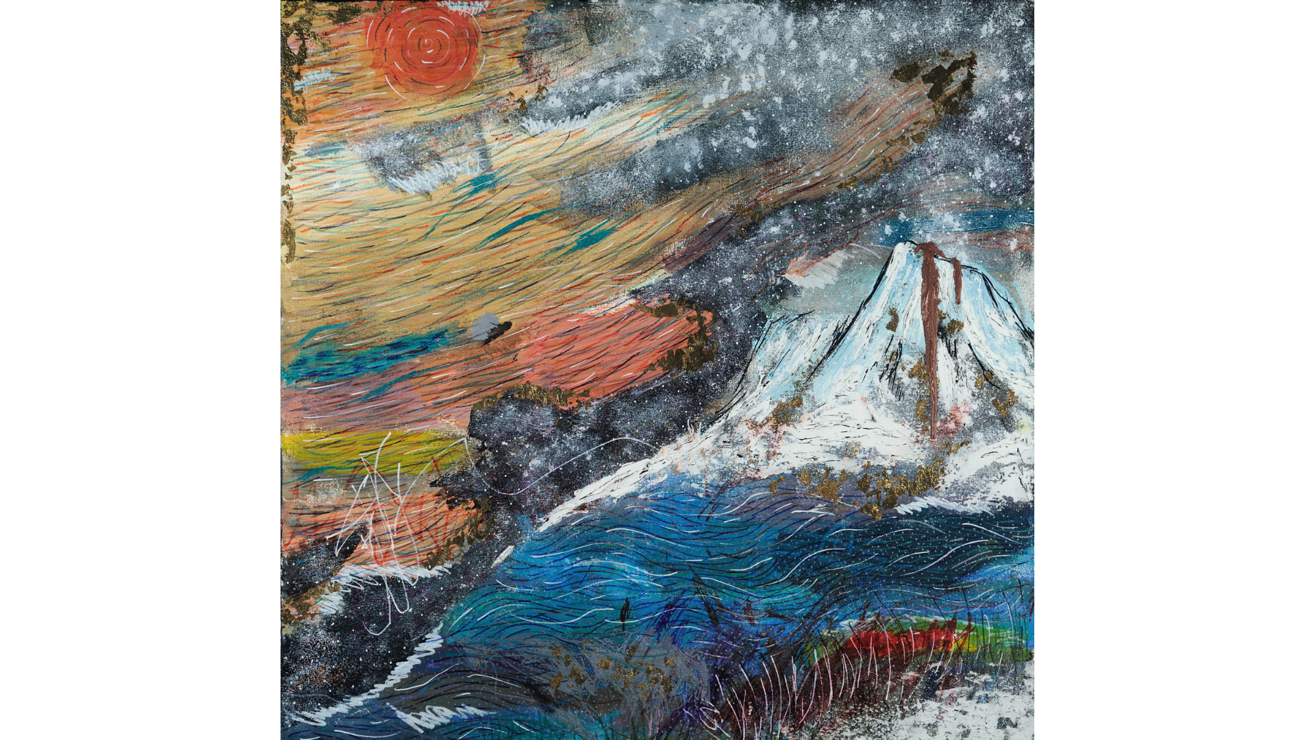 Title: Paradise: 

Paradise bega:n as an abandoned painting left behind by a former student—its surface covered in smeared paint and unresolved marks. Rather than discarding it, the canvas became the starting point for a new world created through col