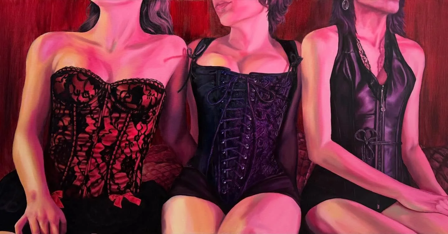 &ldquo;Three Ladies in Lingerie II&rdquo; (24&rdquo; x 48&rdquo; oil on canvas) 
The second painting in a diptych within a larger collection about sex objectification and dehumanization of women

#painting #art #hyperrealism #realism