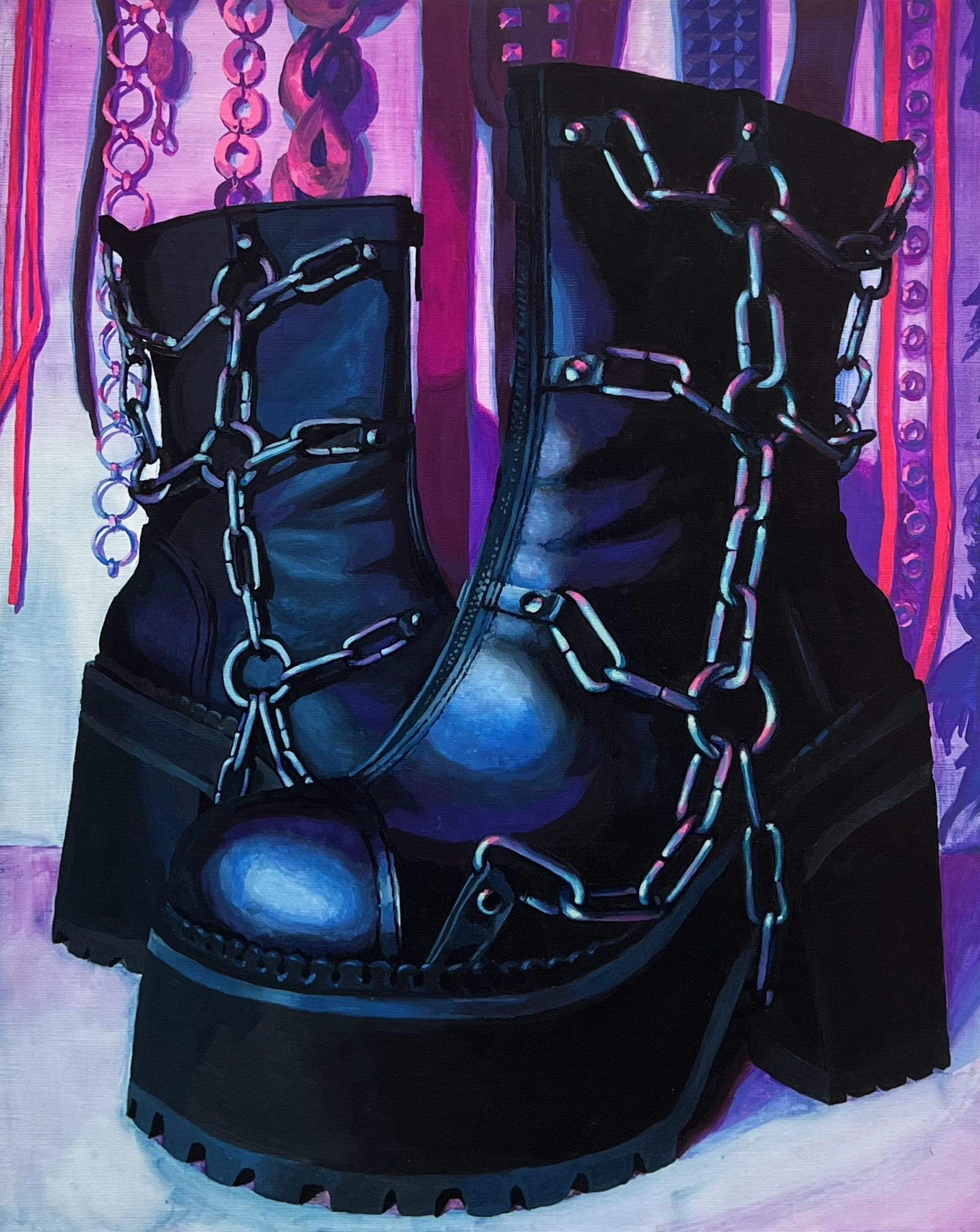 Chained Boots
(16" x 20" acrylic and gouache on canvas 2024)