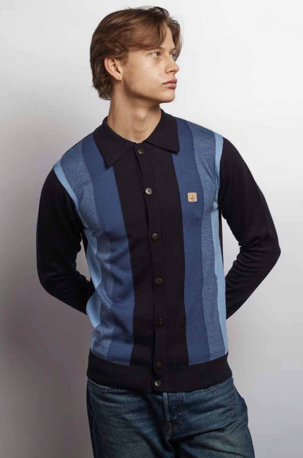 Gabicci Pedro Button Through Knit Navy