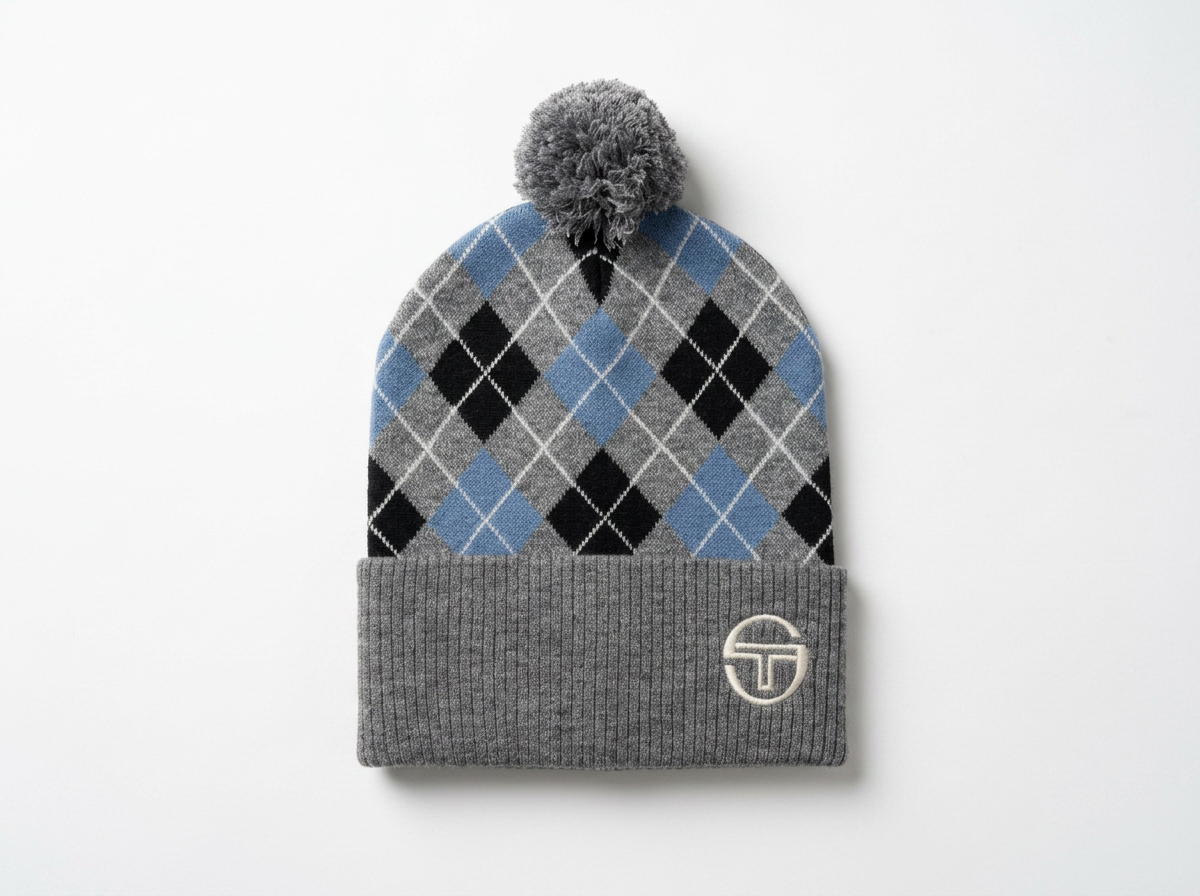 Sergio Tacchini Hamilton Argyle Pom Beanie Charcoal Marl / Black / County Blue