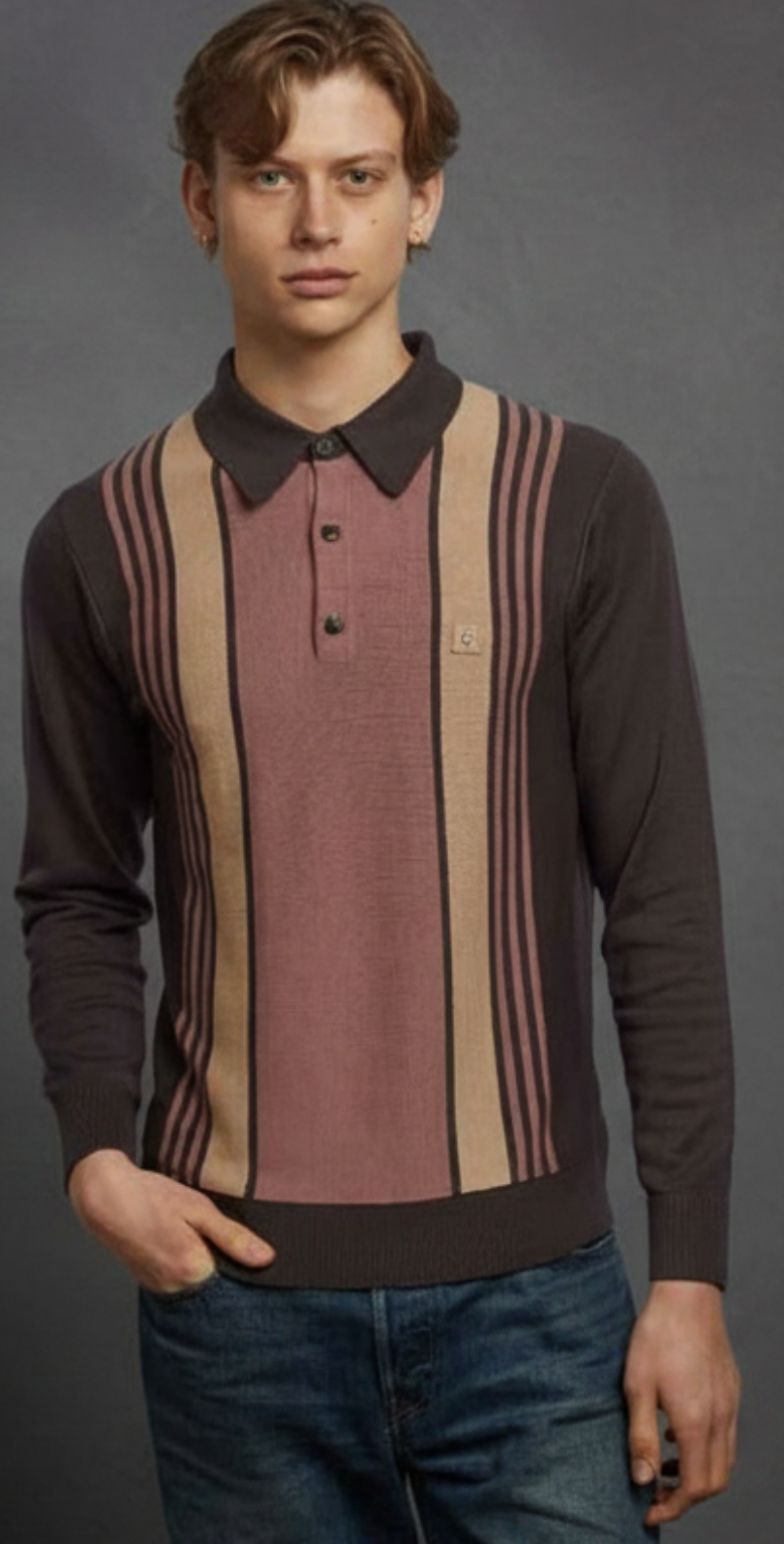Gabicci Searle Stripe Knit Polo Charcoal