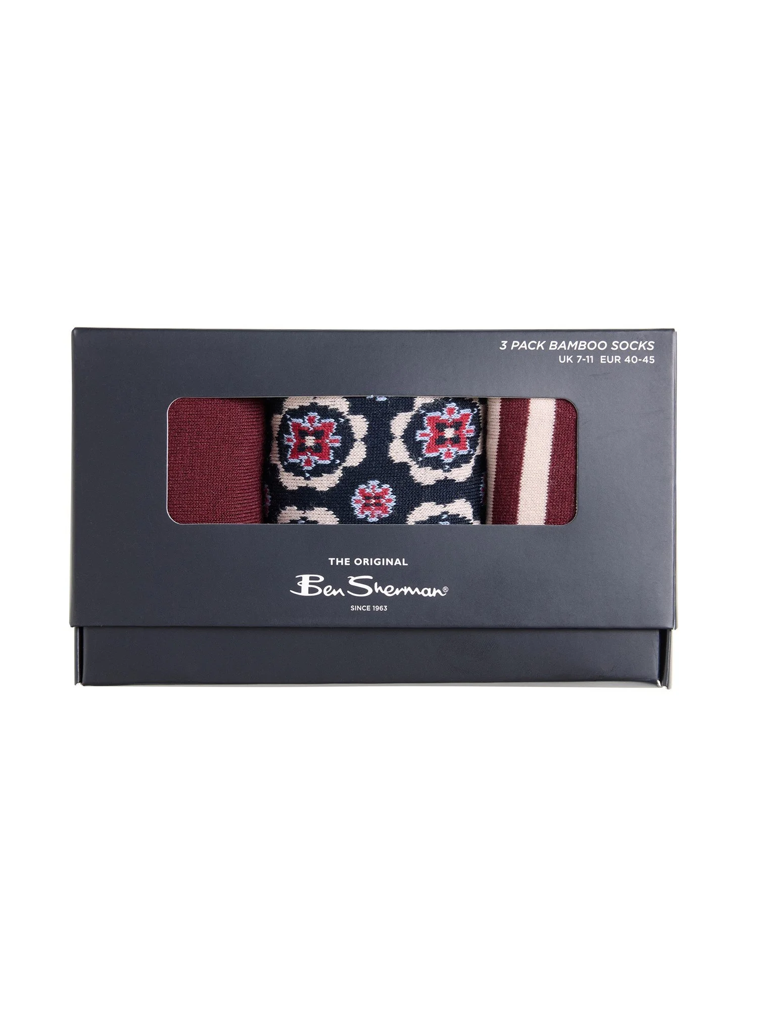 Ben Sherman 3 Pack Mod Stripe Socks Wine