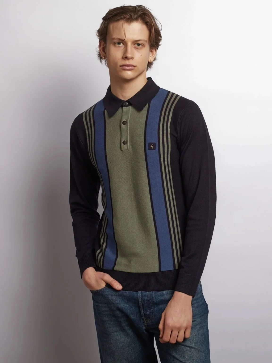 Gabicci Searle Stripe Knit Polo Navy