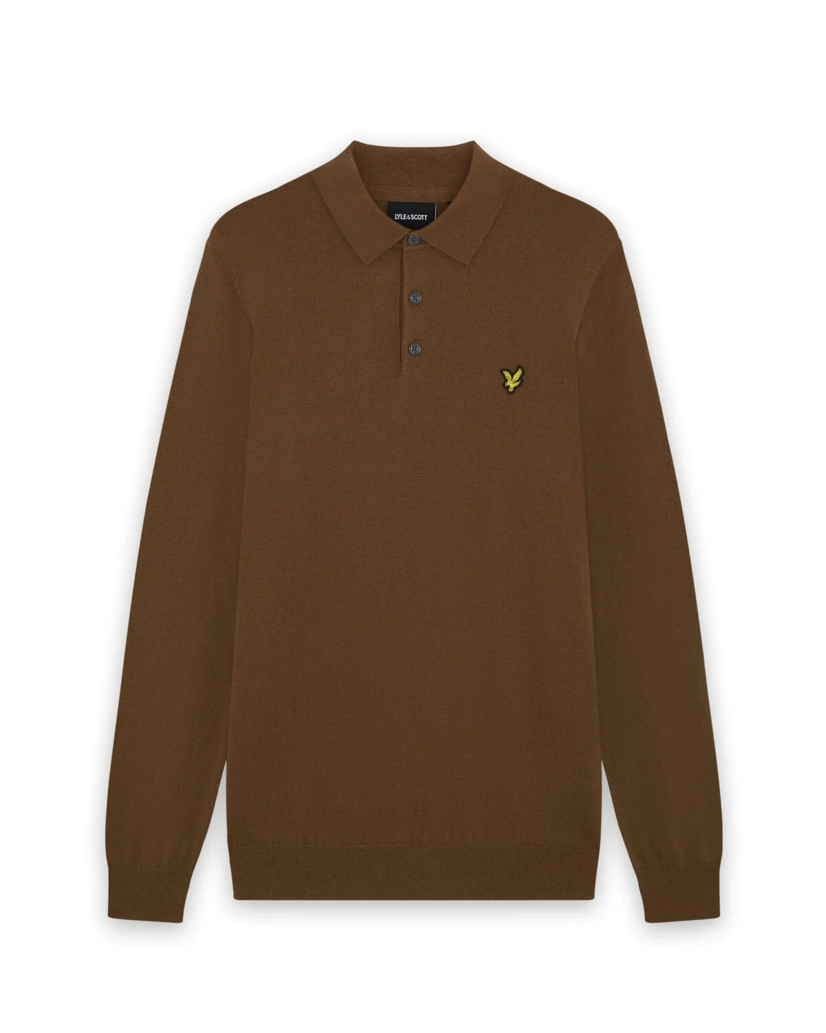 Lyle & Scott Cotton Merino Long Sleeve Knitted Polo Sepia Brown