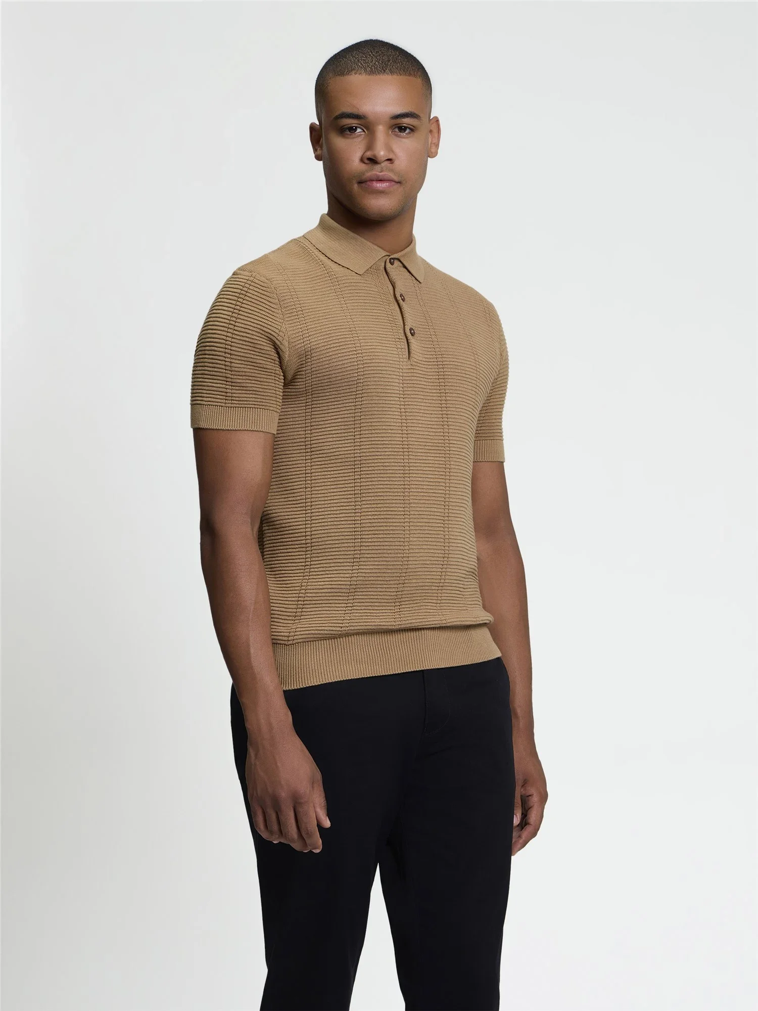 Ben Sherman Short Sleeve Texture Rib Polo Biscuit