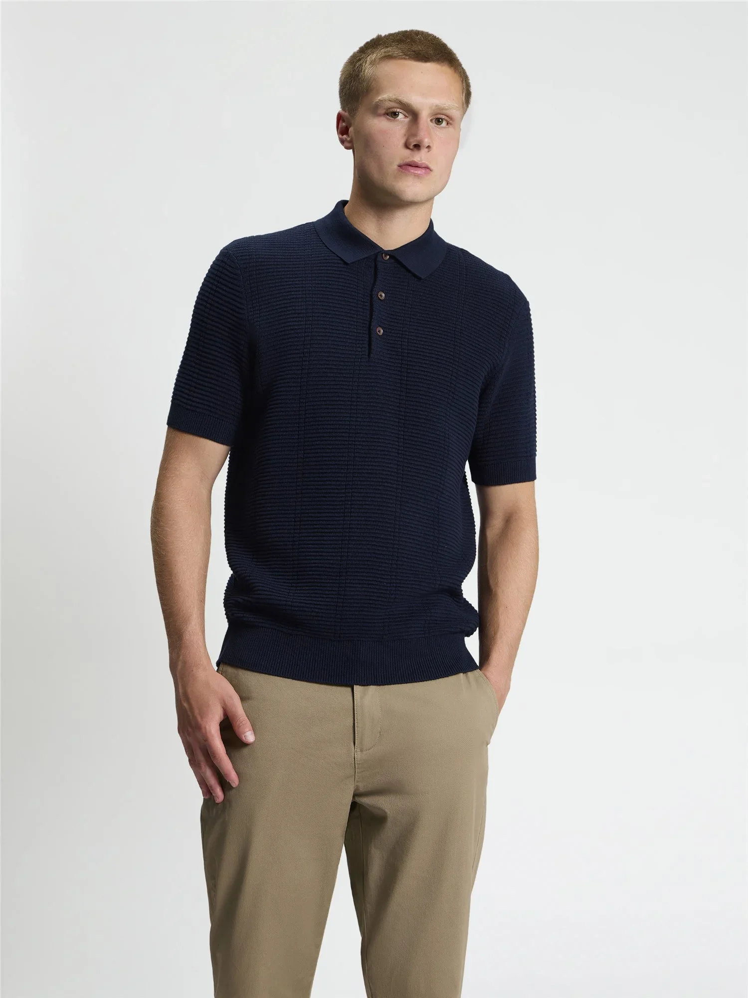 Ben Sherman Short Sleeve Texture Rib Polo Dark Navy