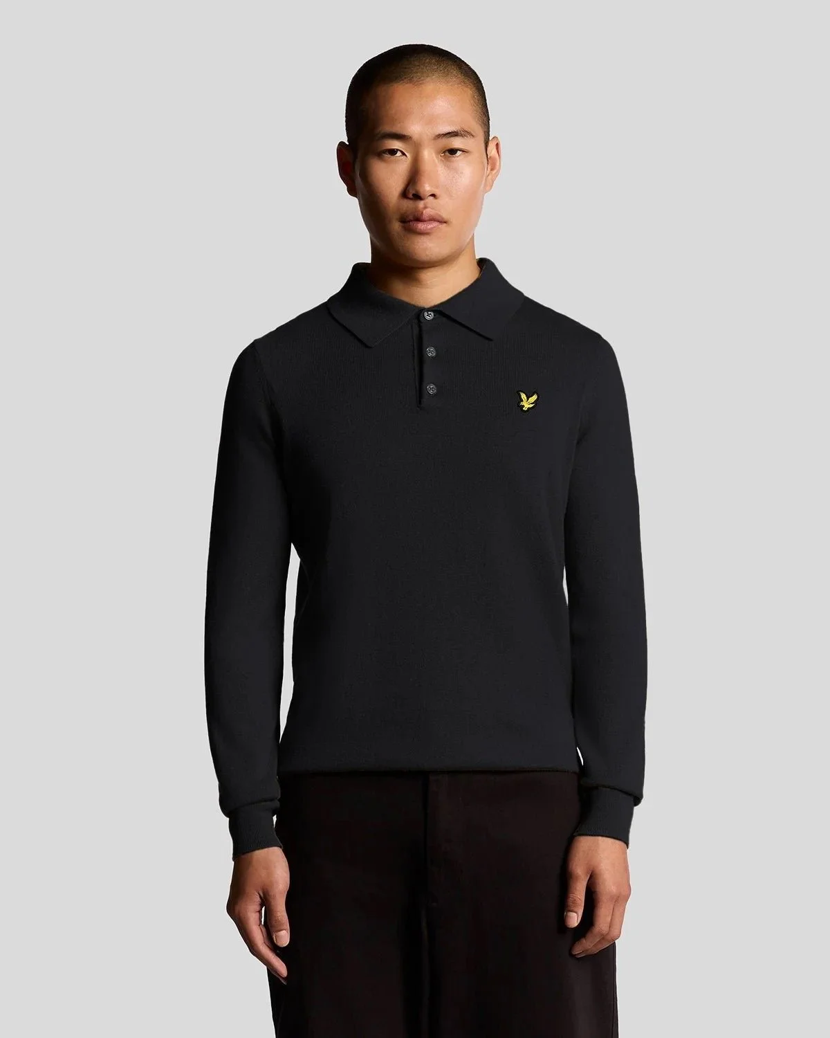 Lyle & Scott Cotton Merino Long Sleeve Knitted Polo Dark Navy