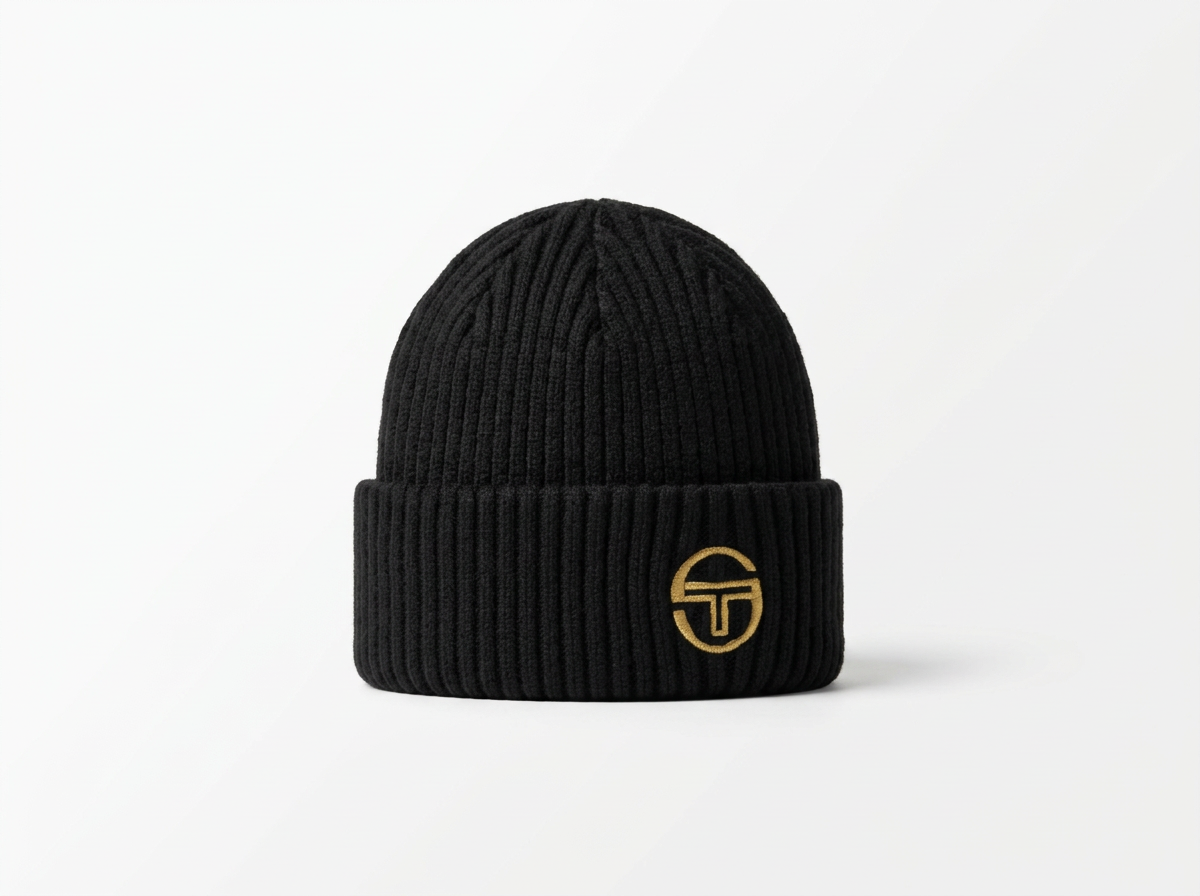 Sergio Tacchini Seppi Ribbed Turn Up Beanie  Black/Gold