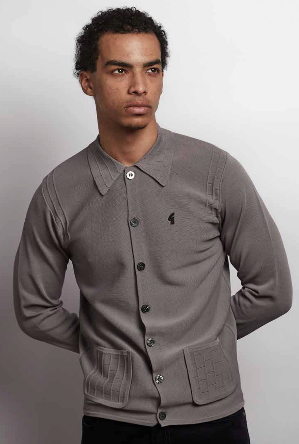Gabicci Archive Eddie Button Through Knit Charcoal