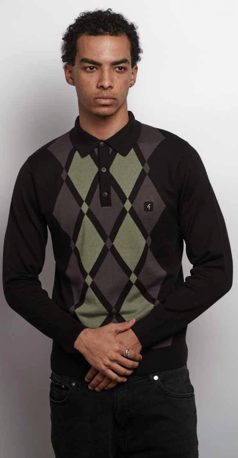 Gabicci Bond Argyle Knit Polo Black