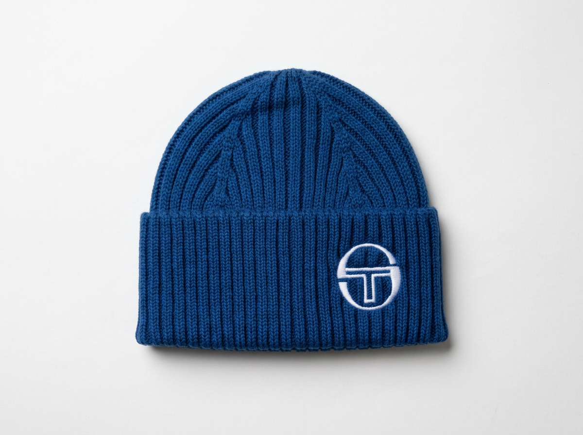 Sergio Tacchini Seppi Ribbed Turn Up Beanie  Vintage Indigo / White