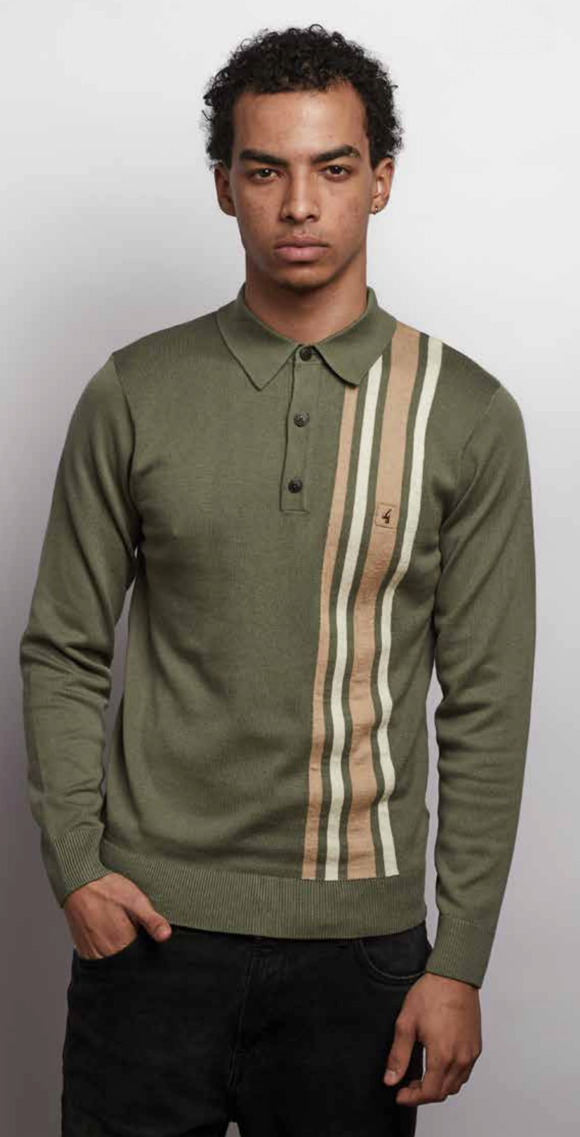Gabicci Soda Stripe Knit Polo Khaki