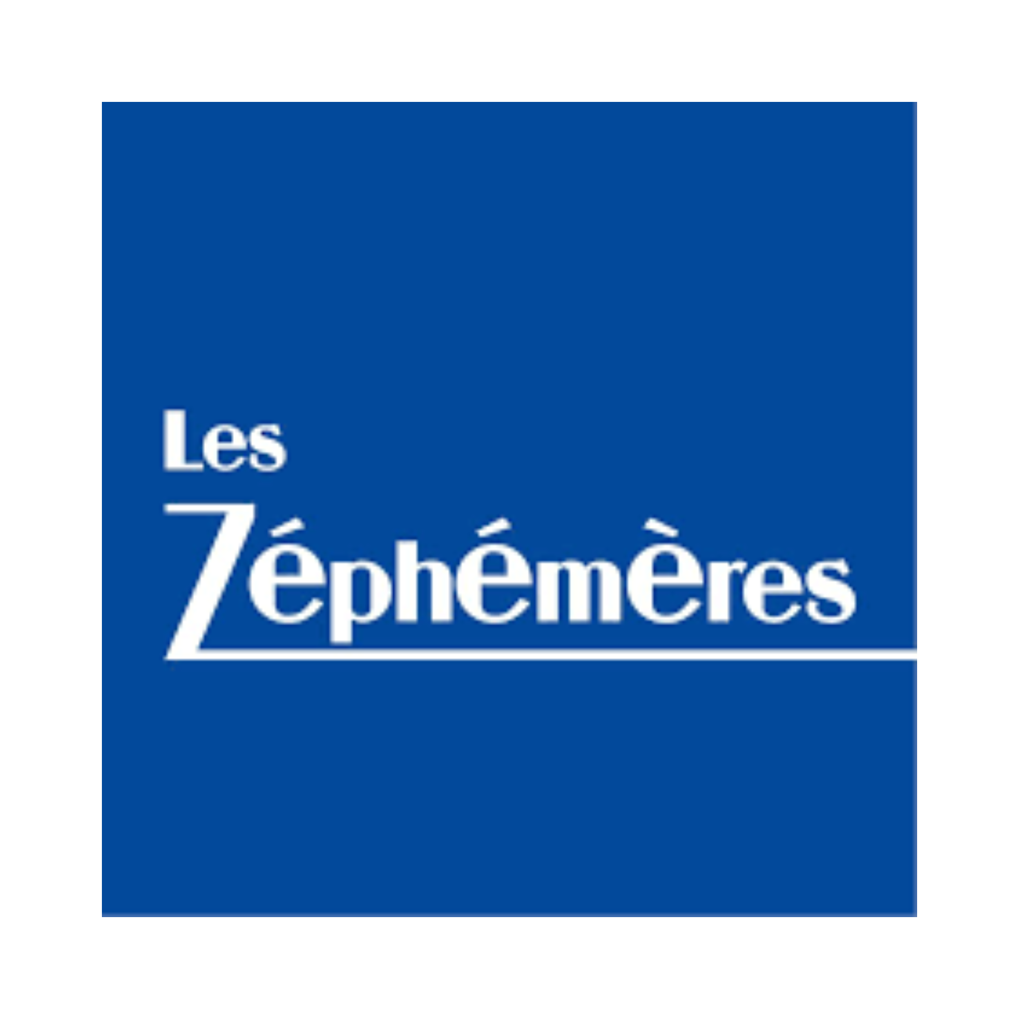Logo bleu avec le texte 'Les Zéphémères' en blanc.