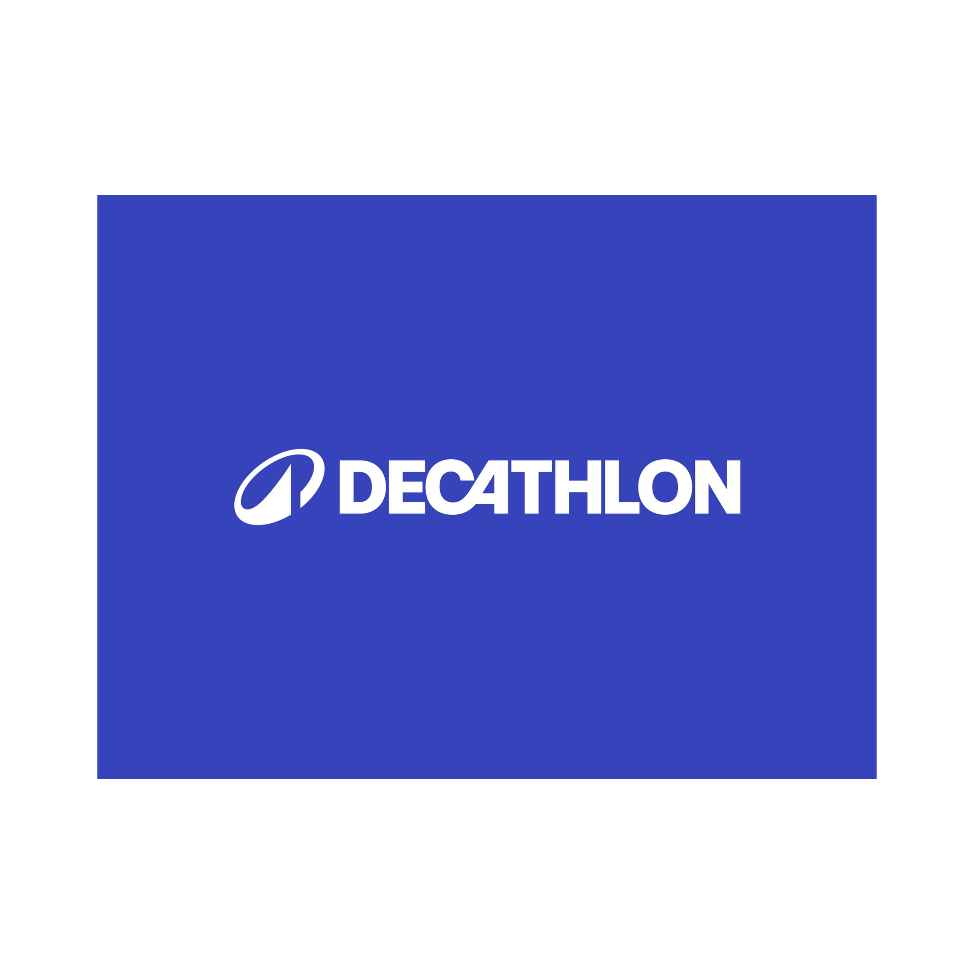 Logo de Decathlon sur fond bleu.