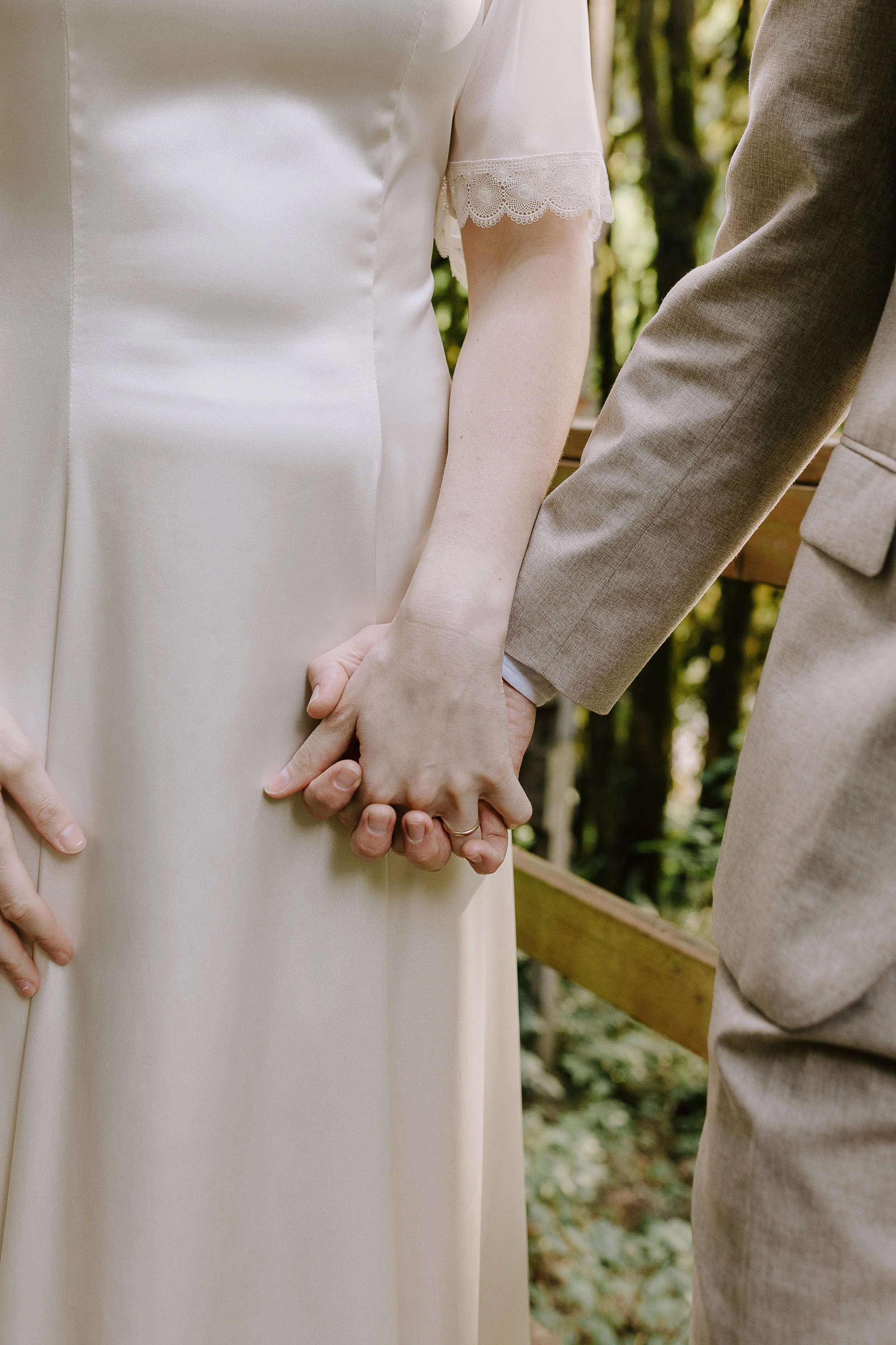 Portland wedding photographer Kelli Rad — bride and groom holding hands, natural light, Pacific Northwest wedding.