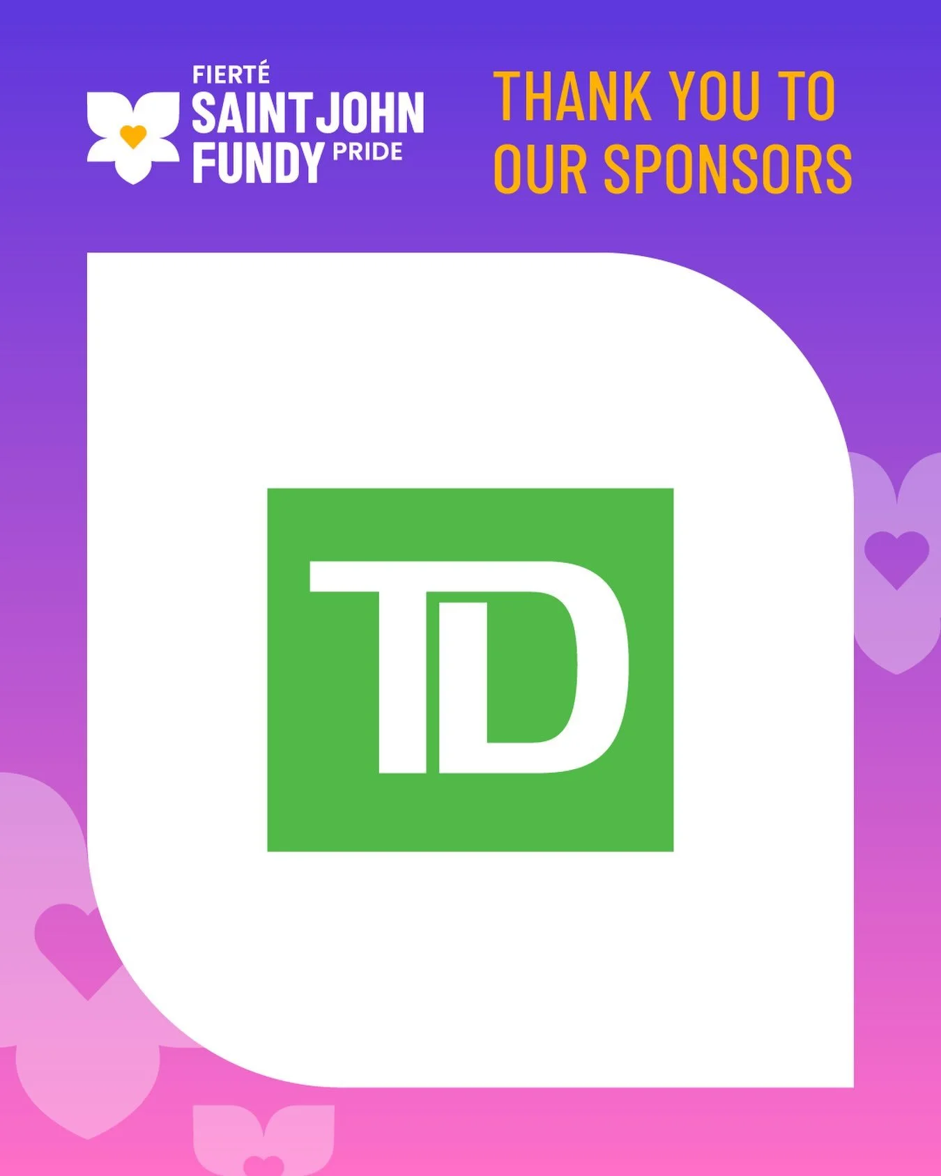 A heartfelt thank you to @td_canada for supporting Saint John Fundy Pride and helping make this year&rsquo;s festival possible. 💚

Your support helped create welcoming spaces where our community could celebrate, connect, and be proudly visible. We a