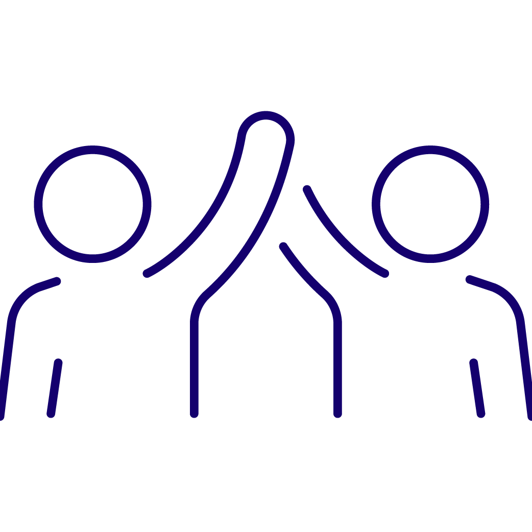 Outline illustration of three people giving a high five.