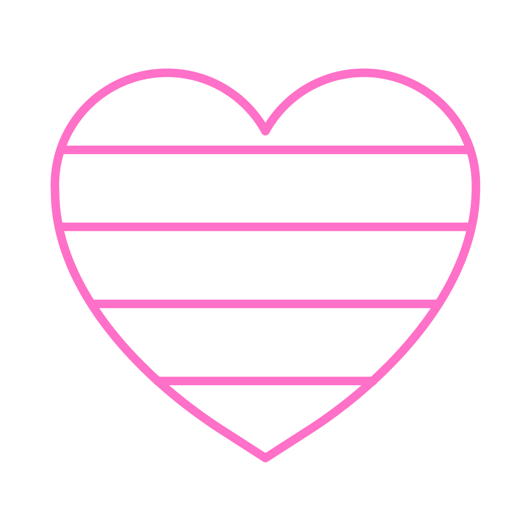 Outline of a pink heart with horizontal stripes inside.