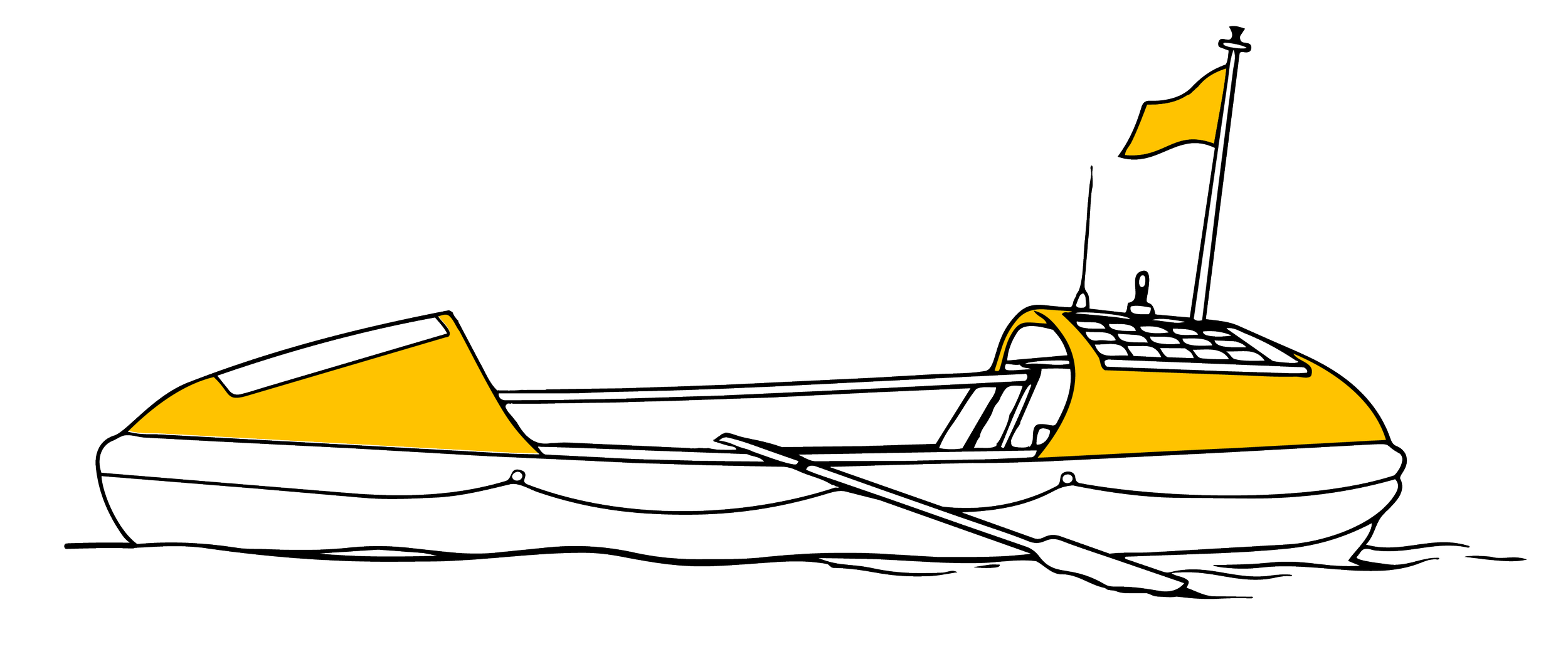 Illustration of a yellow, solo ocean rowing boat.
