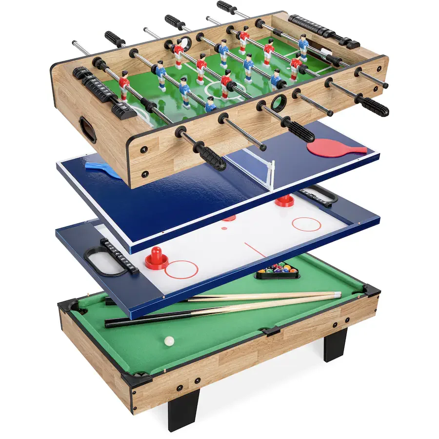 4-in-1 multi-game table with pool billiards, ping-pong, air hockey & foosball