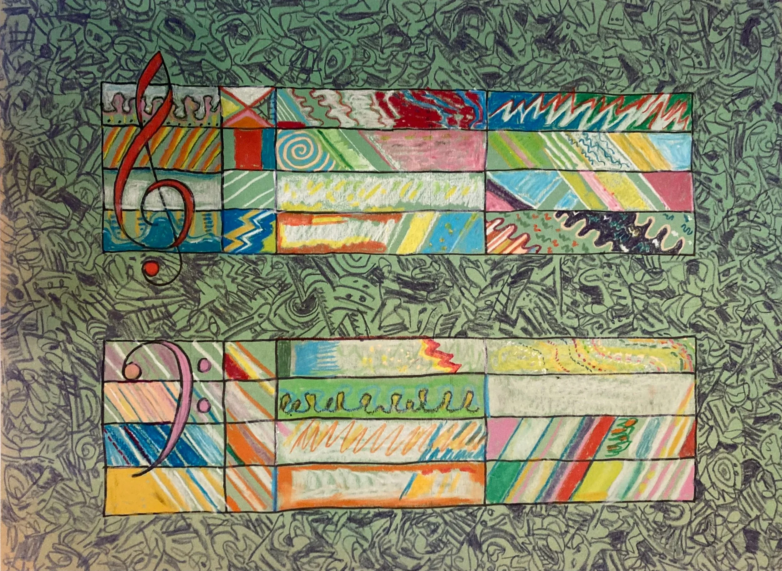 The Poet Is a Radio - Oil pastel and ink on paper 20 x 26" 2015