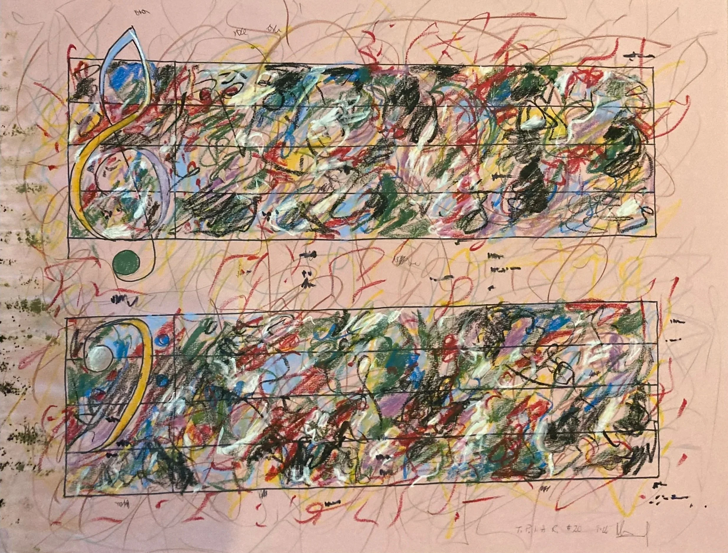 The Poet is a Radio#20 - Oil pastel and ink on paper