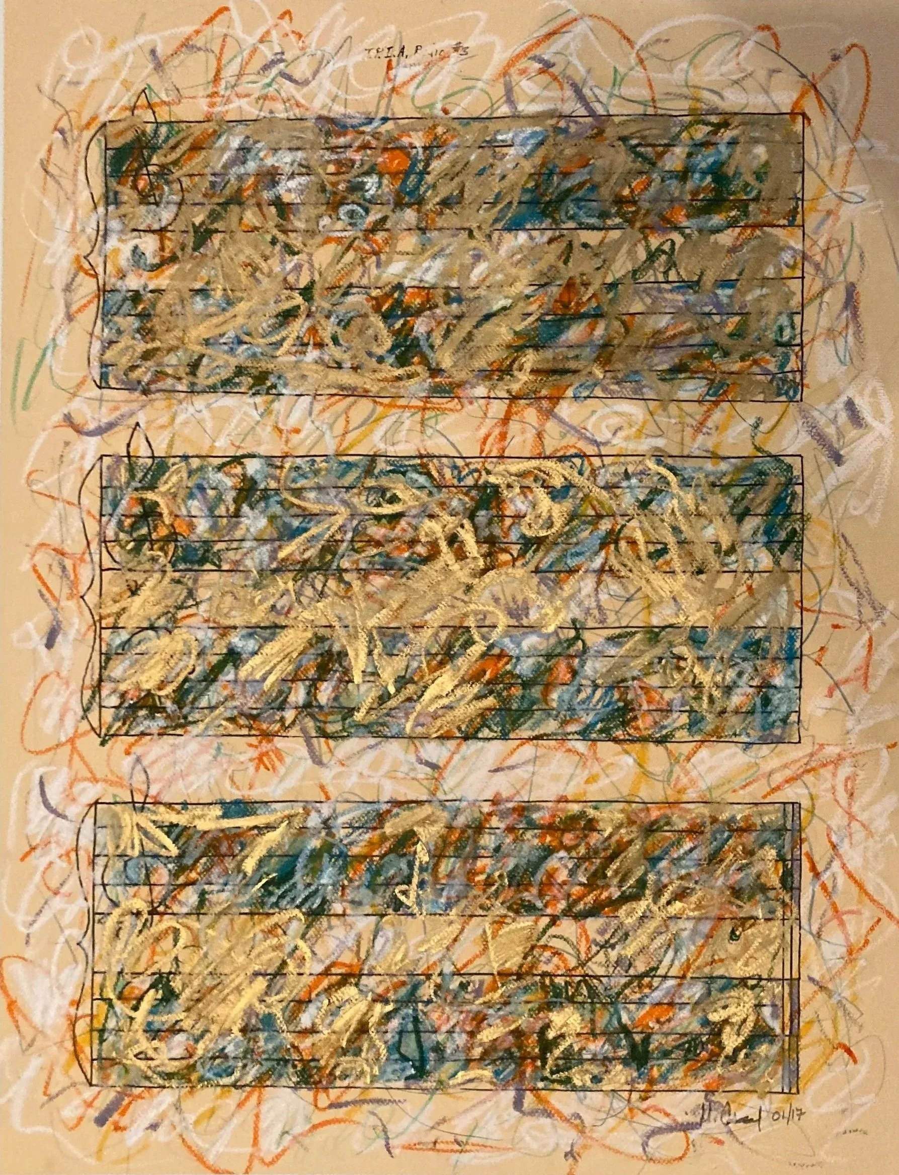 The Poet is a Radio #3 - Oil pastel and ink on paper