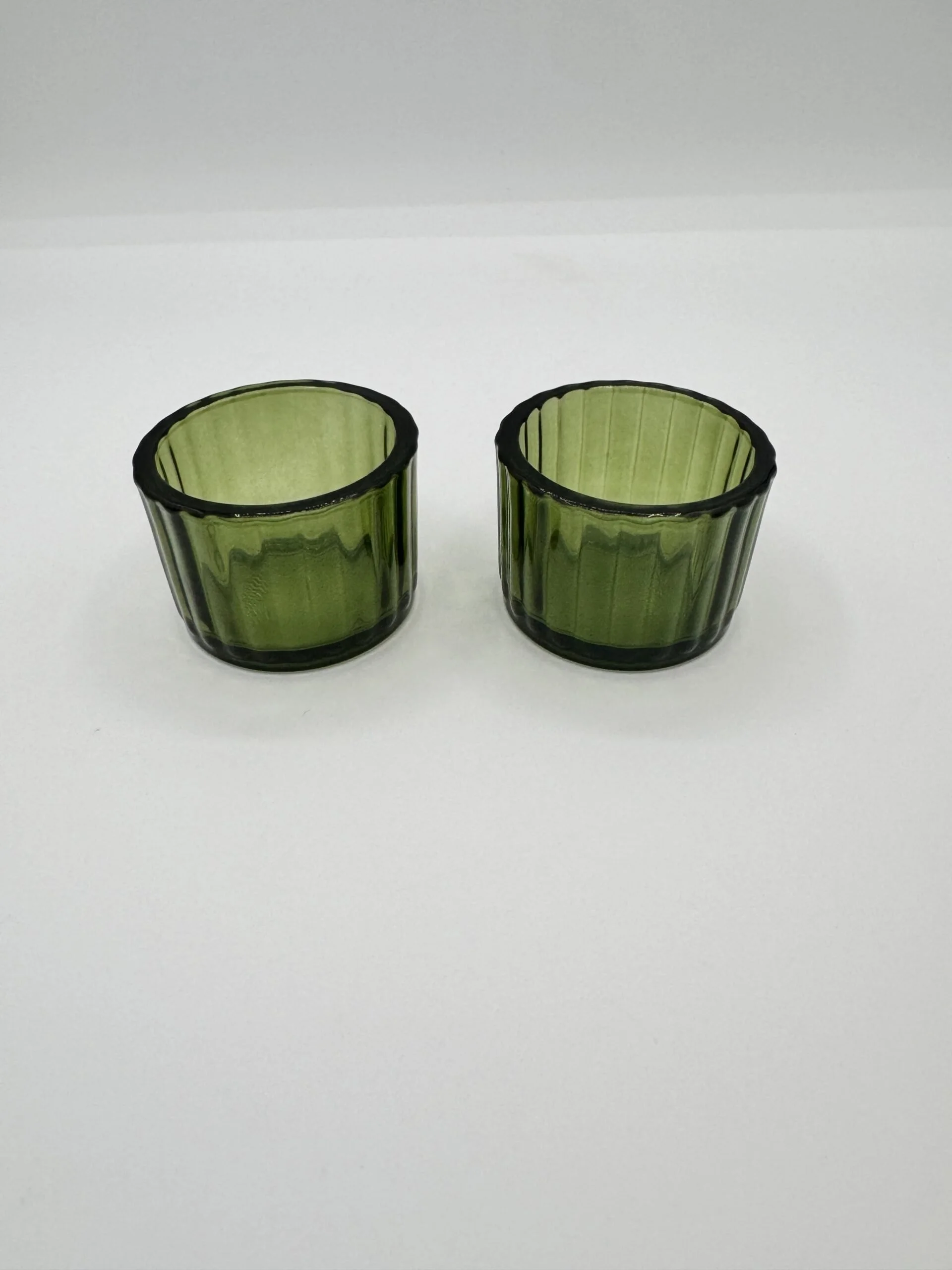 Green Ribbed Glass Votive Holders
