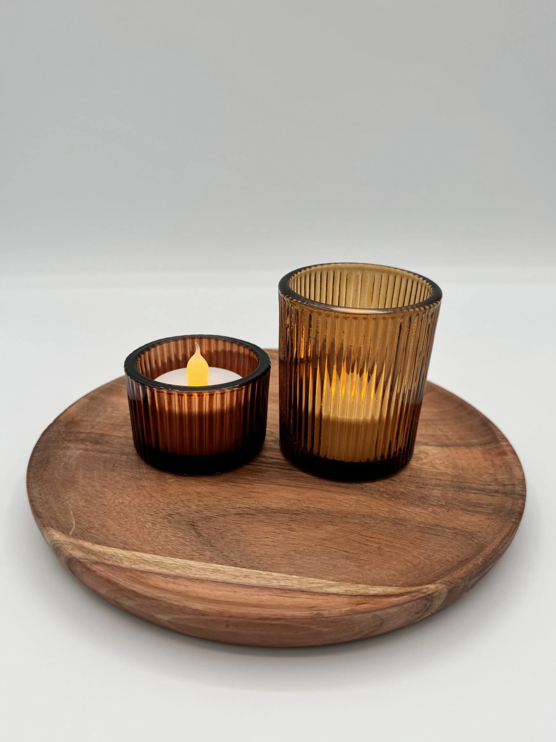Amber Ribbed Glass Candle Holders (Mixed Sizes)