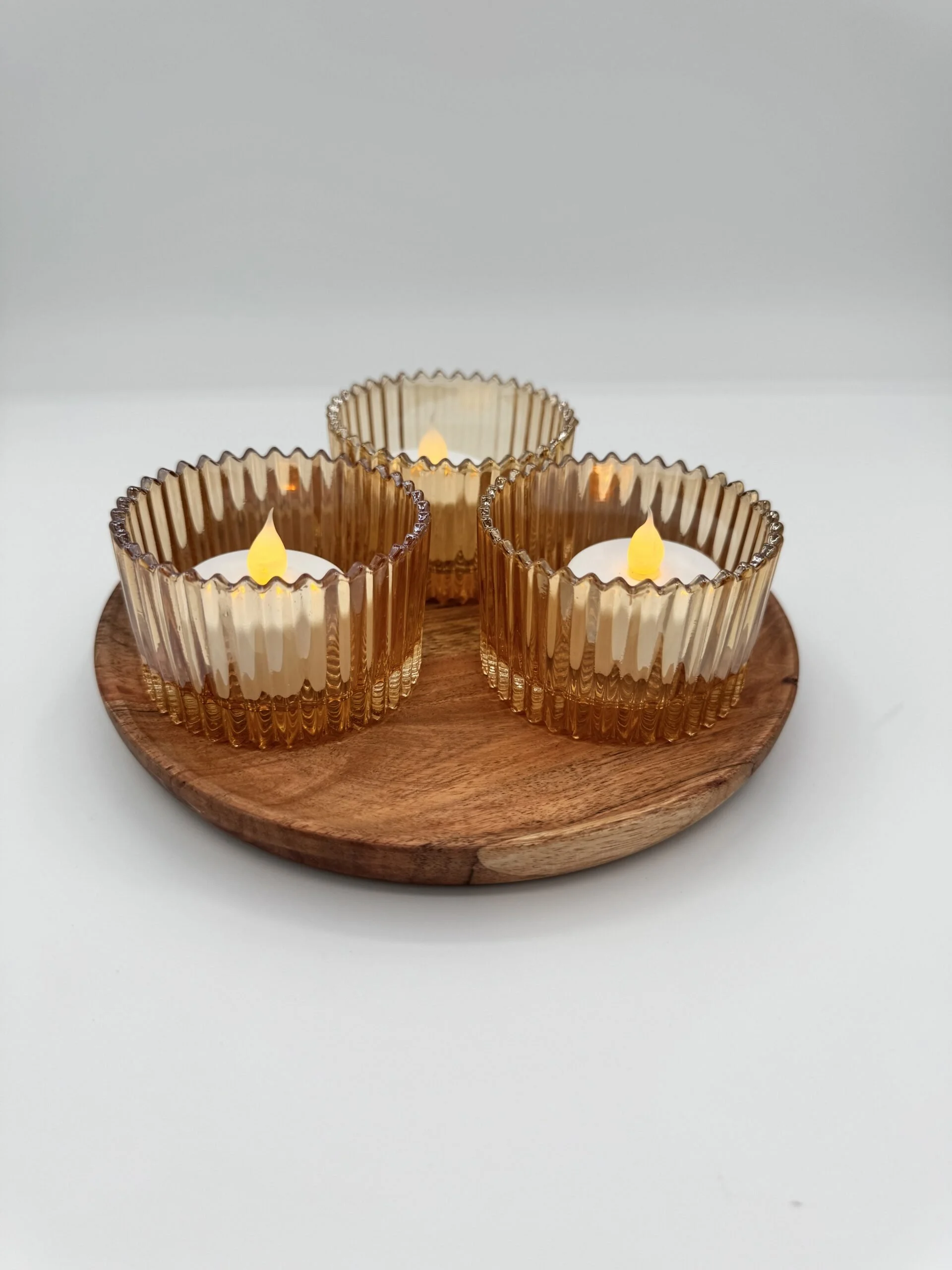 Amber Scalloped Glass Votive Holders