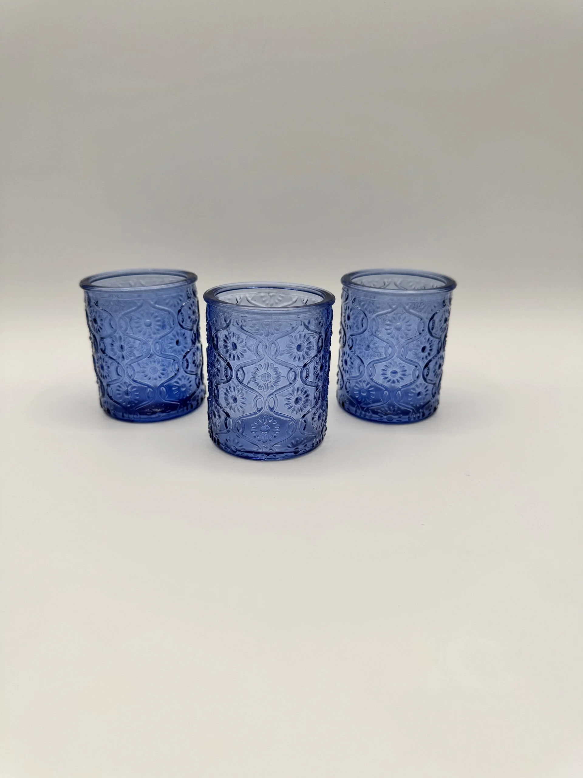 Blue Pressed Glass Votive Holders