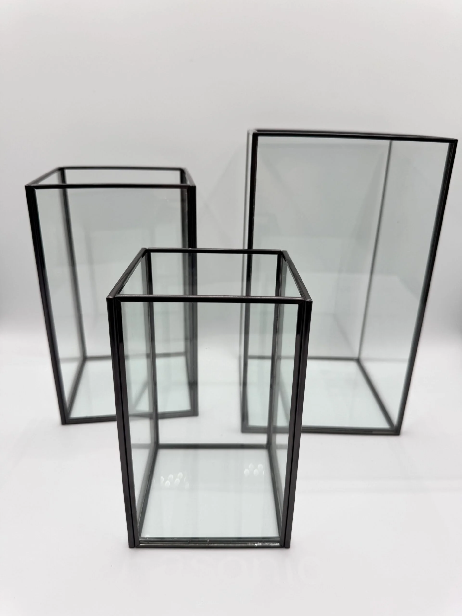 Black Metal &amp; Glass Lanterns (Set of 3 Sizes)