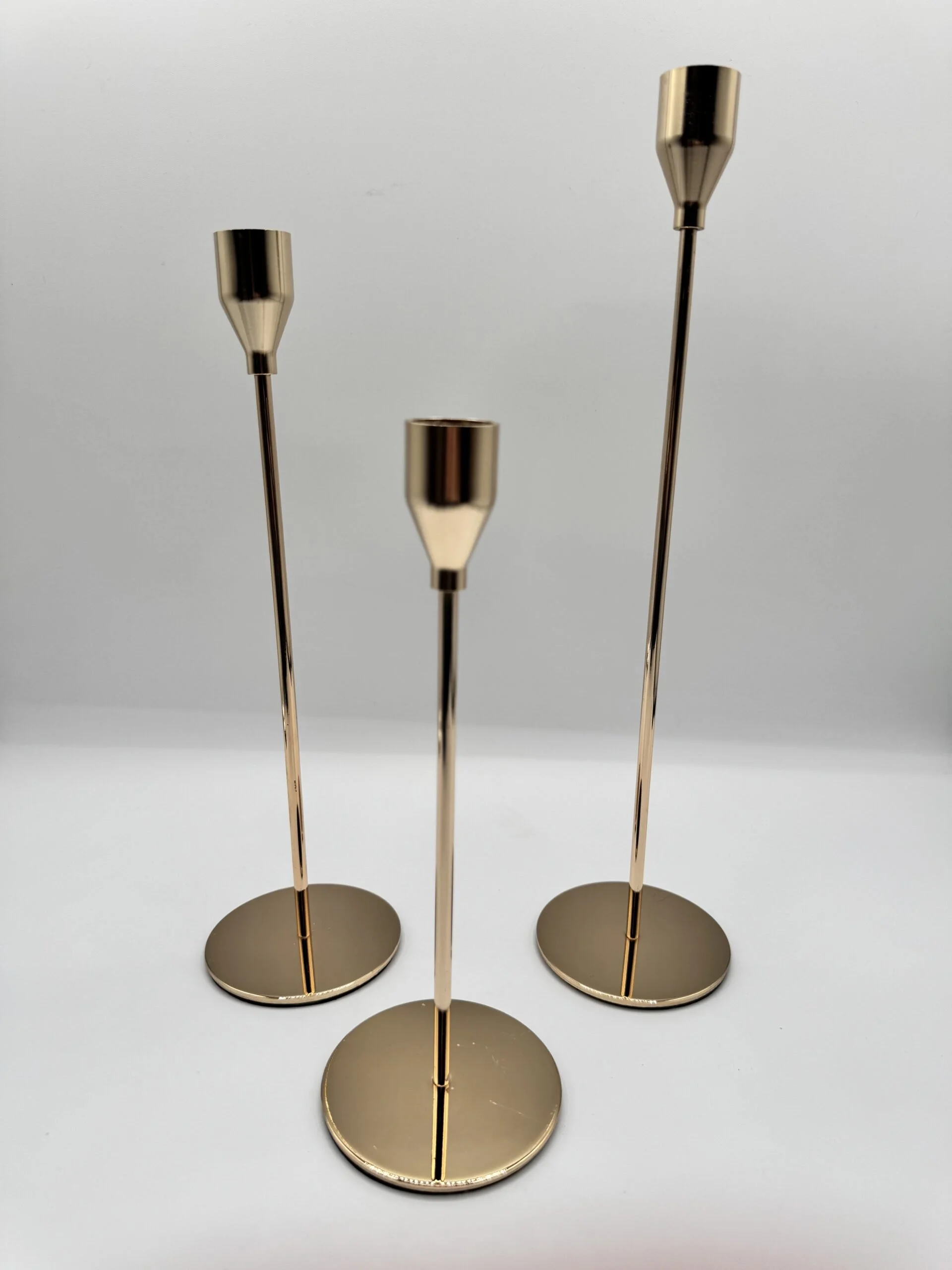 Gold Taper Candle Holders (Set of 3 Heights)