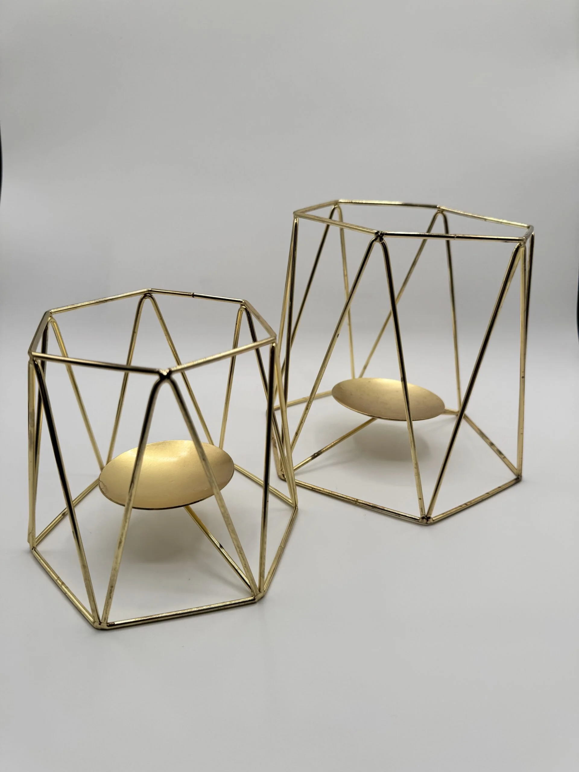 Gold Geometric Candle Holders (Low Set)