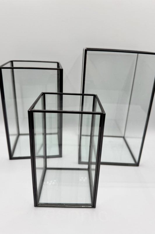 Black Metal &amp; Glass Lantern Set
