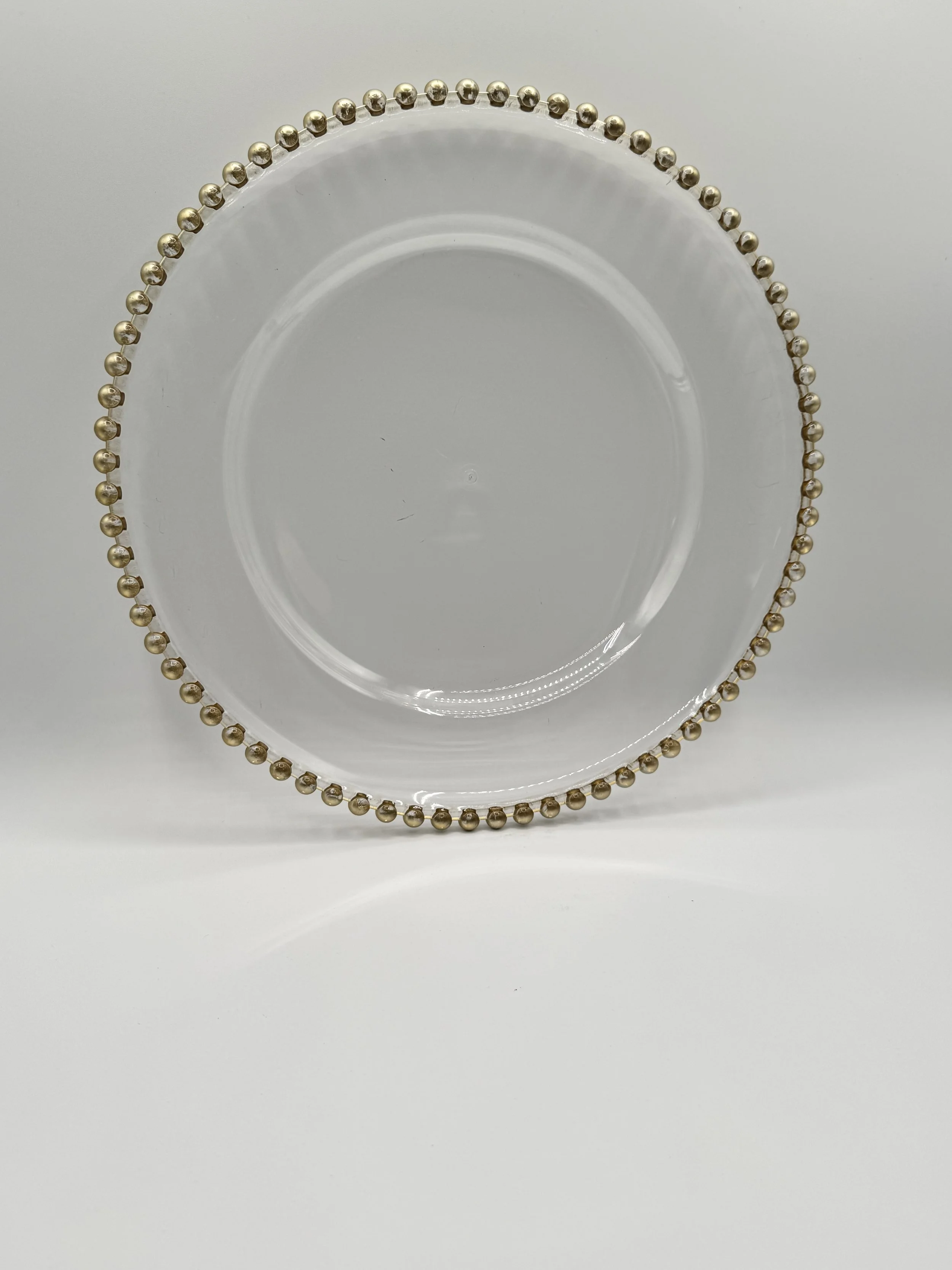Clear Charger Plate with Gold Beaded Rim