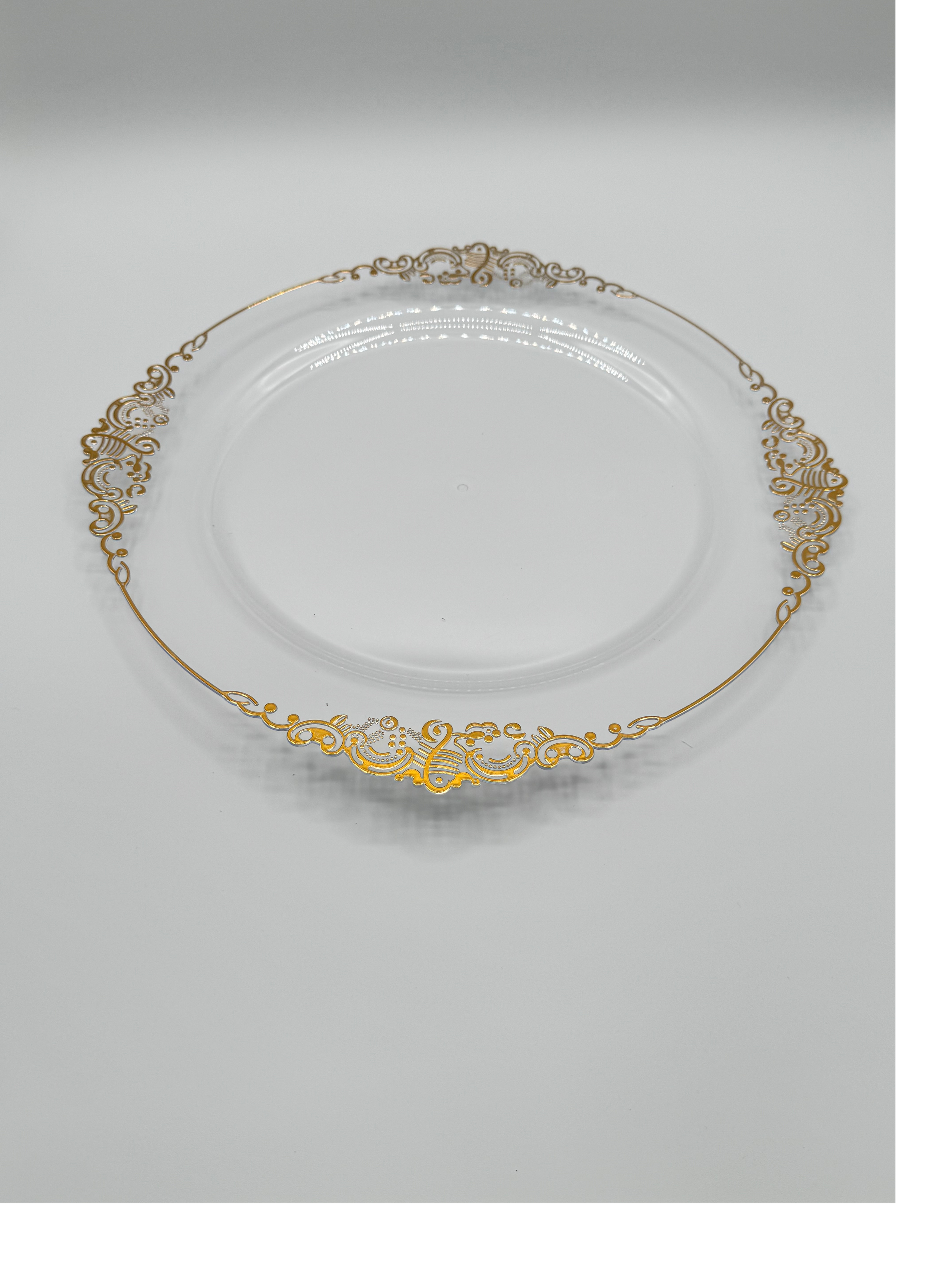 Clear Charger Plate with Gold Ornate Rim