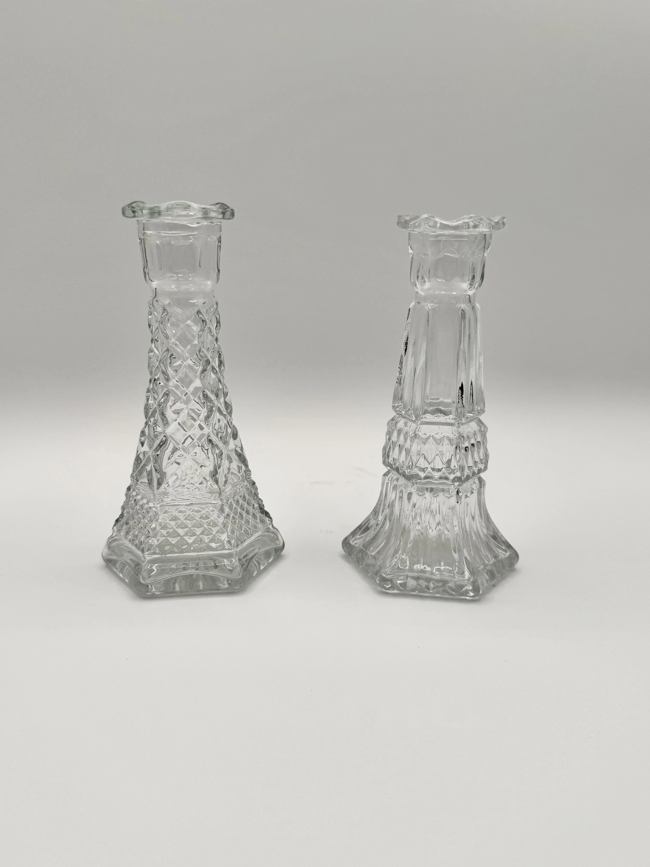 Vintage Clear Glass Vessels (Candlesticks &amp; Bud Vases)