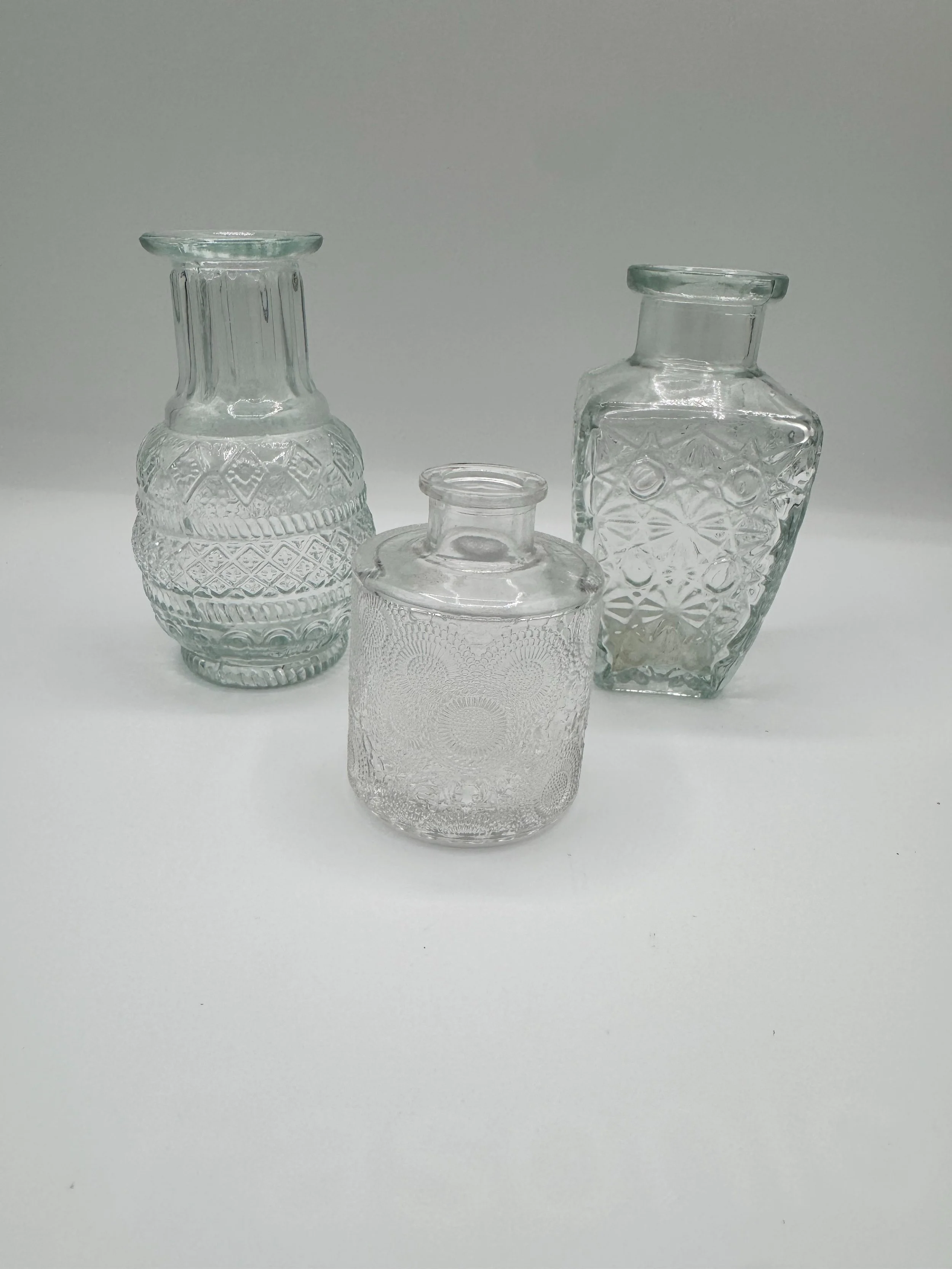 Textured Clear Glass Bud Vases 
