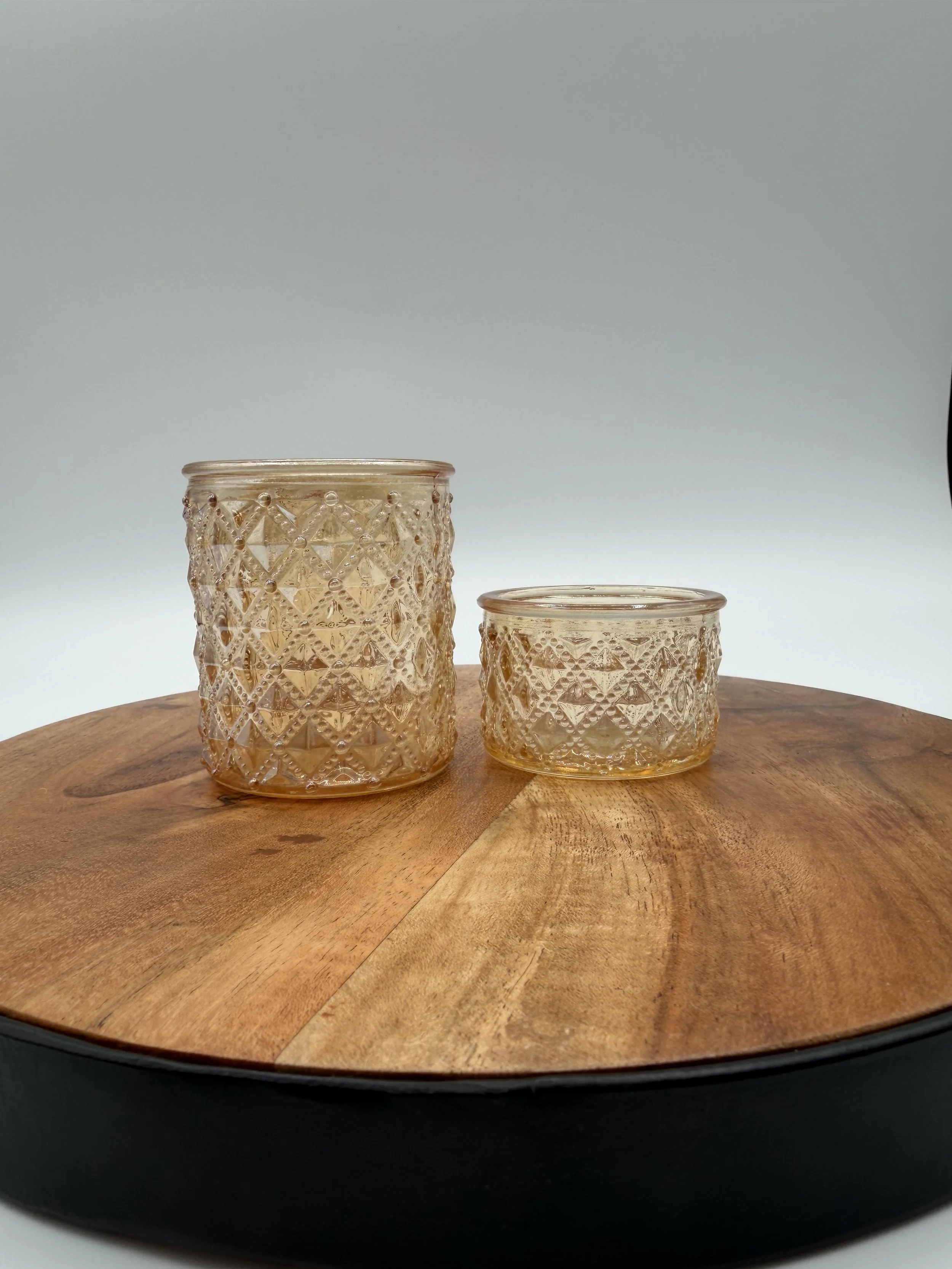 Amber Pressed Glass Candle Holders