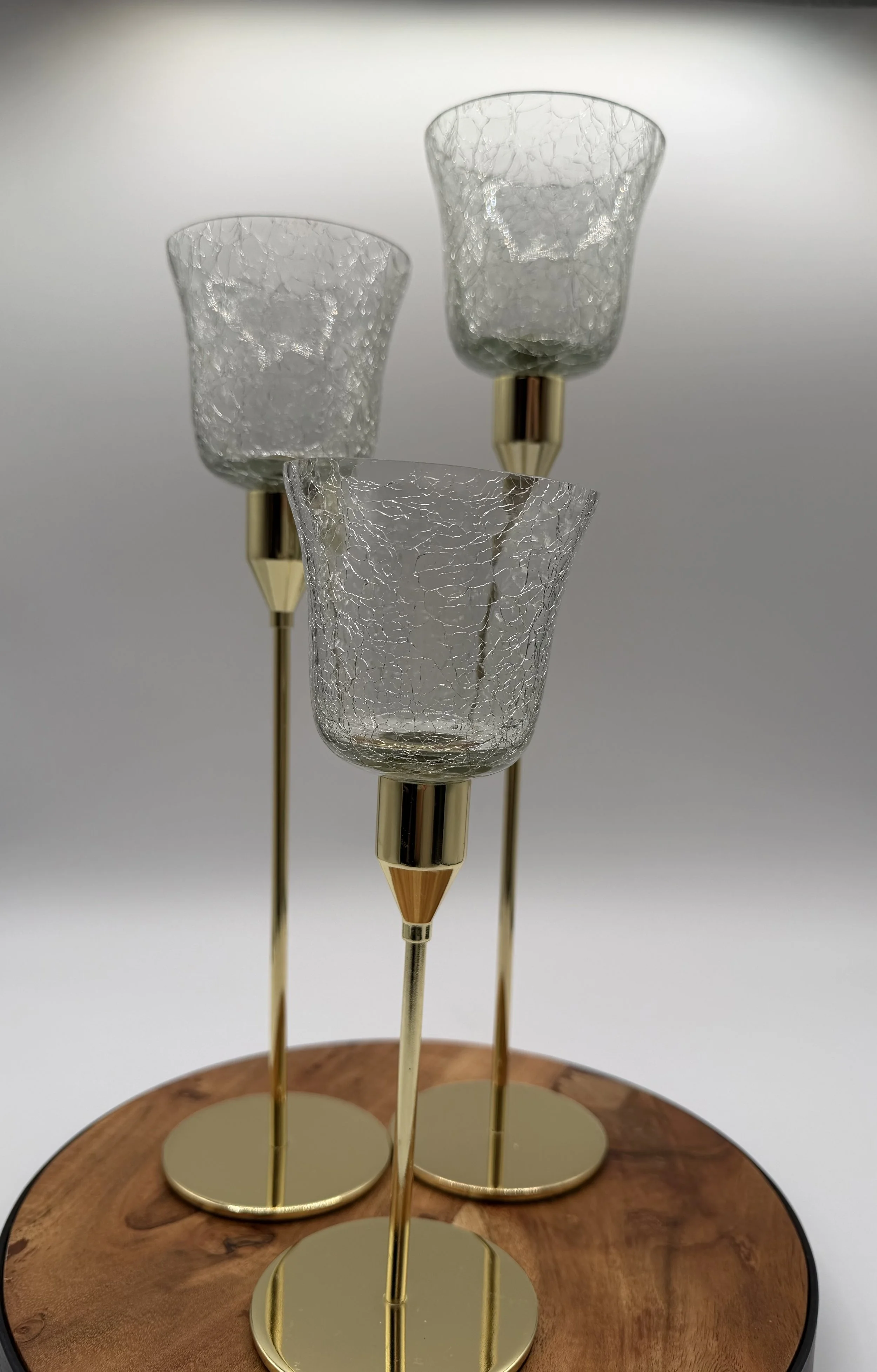 Crackle Glass Candle Holders – Gold &amp; Black Stands