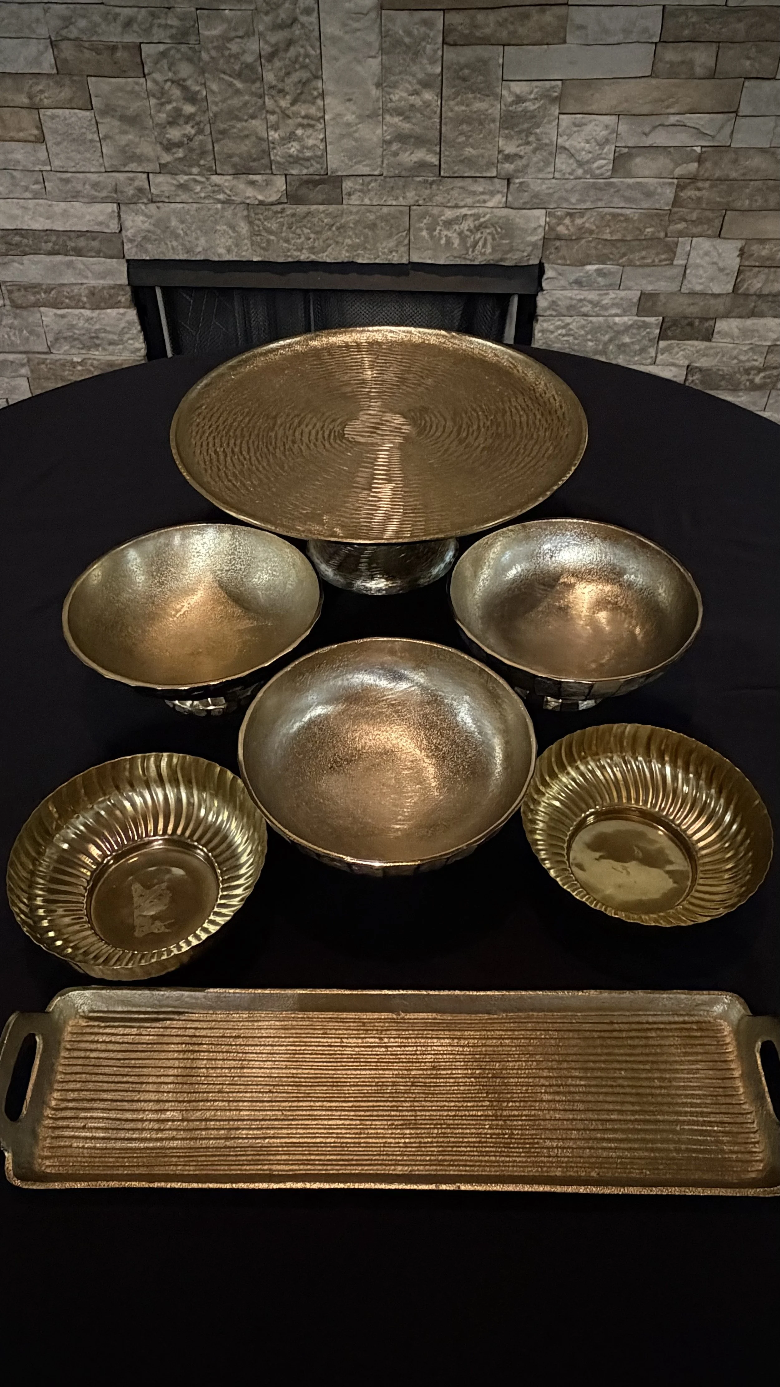 Hammered Gold Serving Bowls &amp; Trays