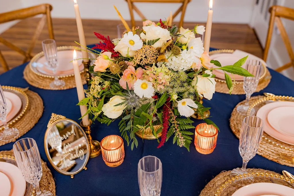 Elegant centerpiece table setup with candles 1860 Schulhaus