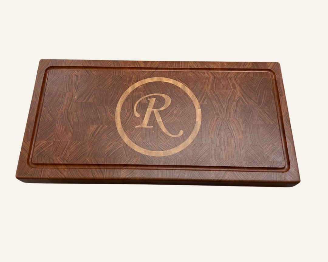 Custom End Grain Walnut Cutting Board with inlay 20" x 12" x 2"