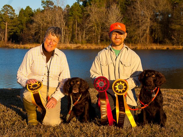 GCH SH UH Pocotaligo's Nama Karoo 2015 Boykin Spaniel Society National Upland Trial 3rd Place Open (left) with Pocotaligo's Go Big Red SH Husker 3rd Place Novice & 2nd Place Intermediate (Brian Schmidt).jpg