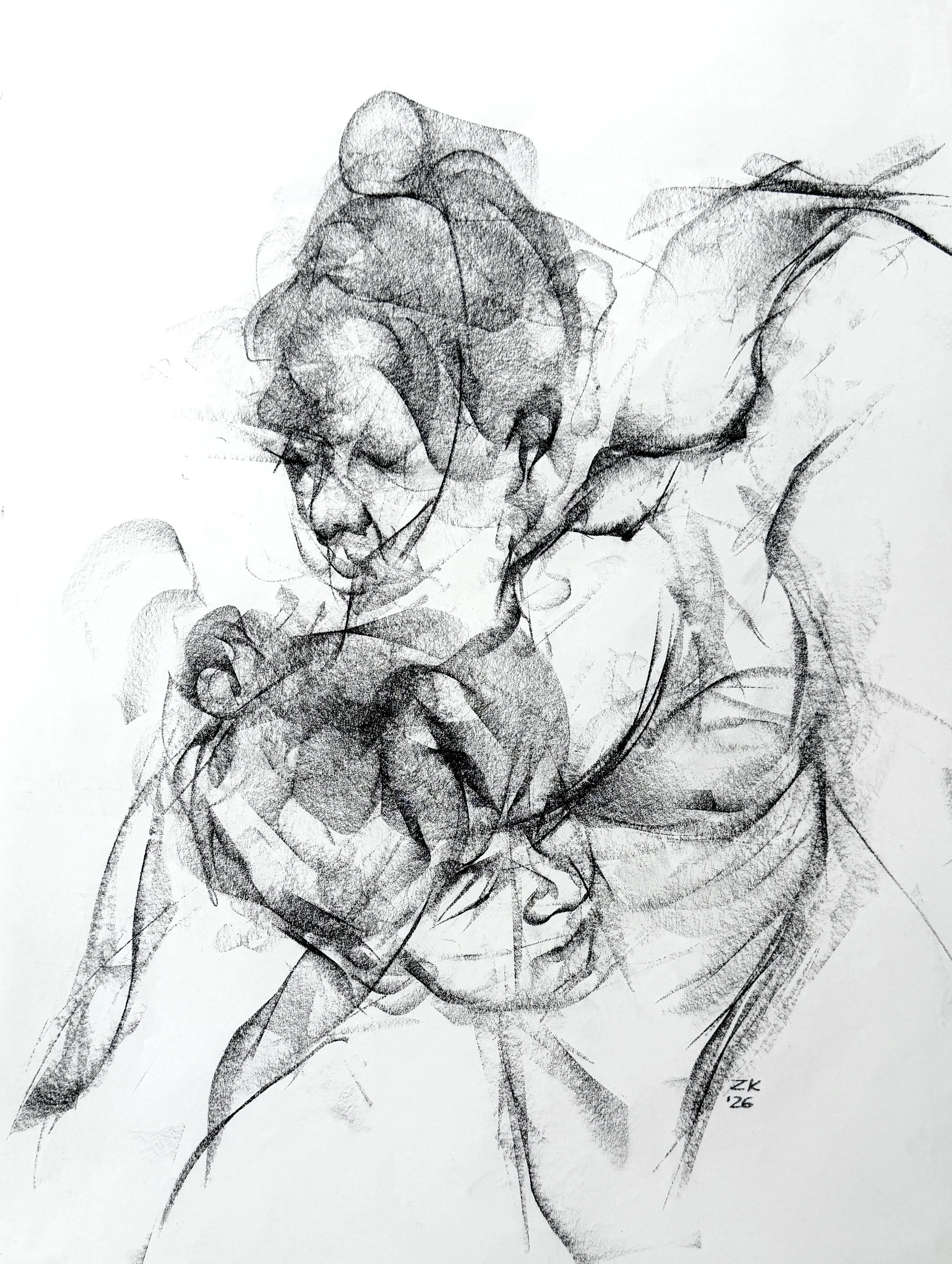 Charcoal figure drawing by New York-based figurative artist