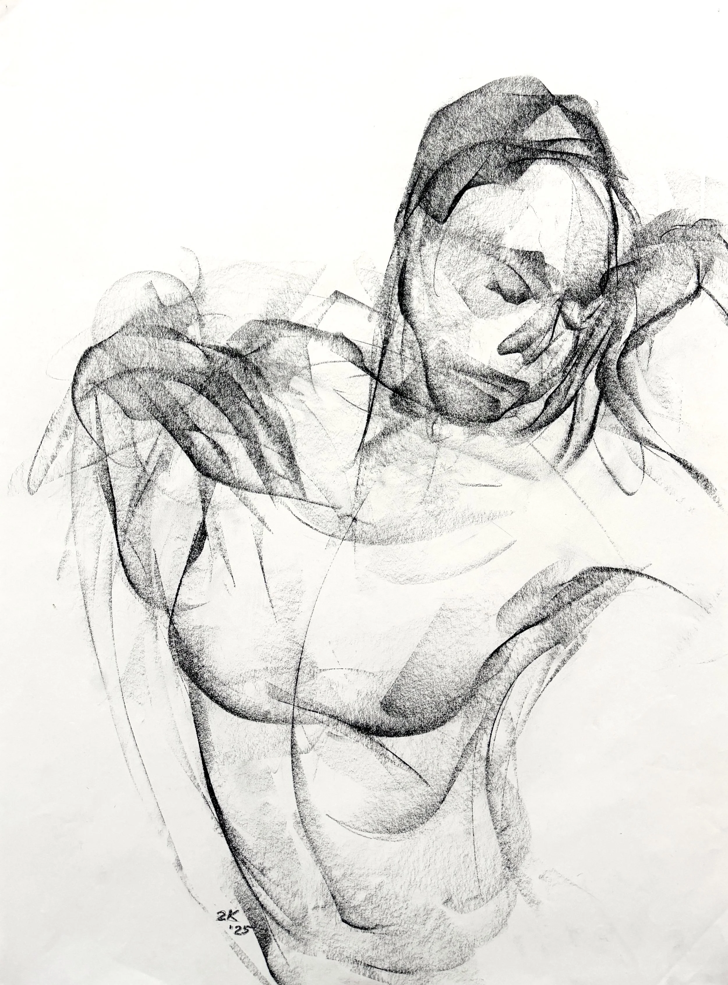 Charcoal portrait drawing by New York based figurative artist Zoe Karaca