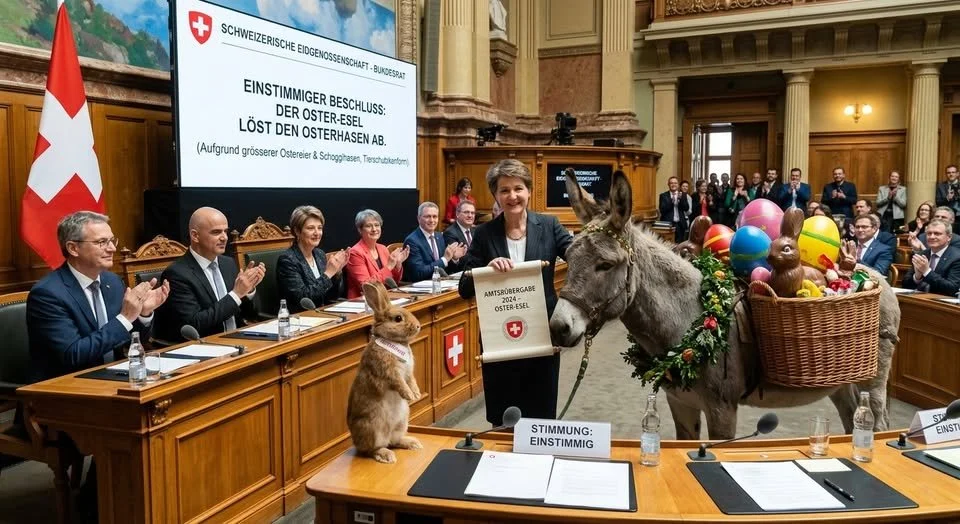 Oster-Esel löst Osterhase ab im Bundeshaus