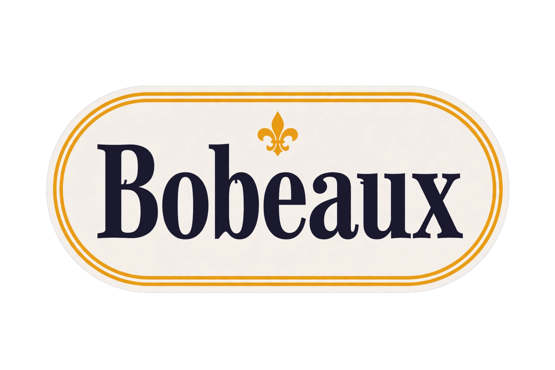 Bobeaux is the New Orleans children's brand company behind Cutesy. This is the official Bobeaux logo. A gold decorative border frames the word Bobeaux in bold black letters with a fleur-de-lis symbol above.